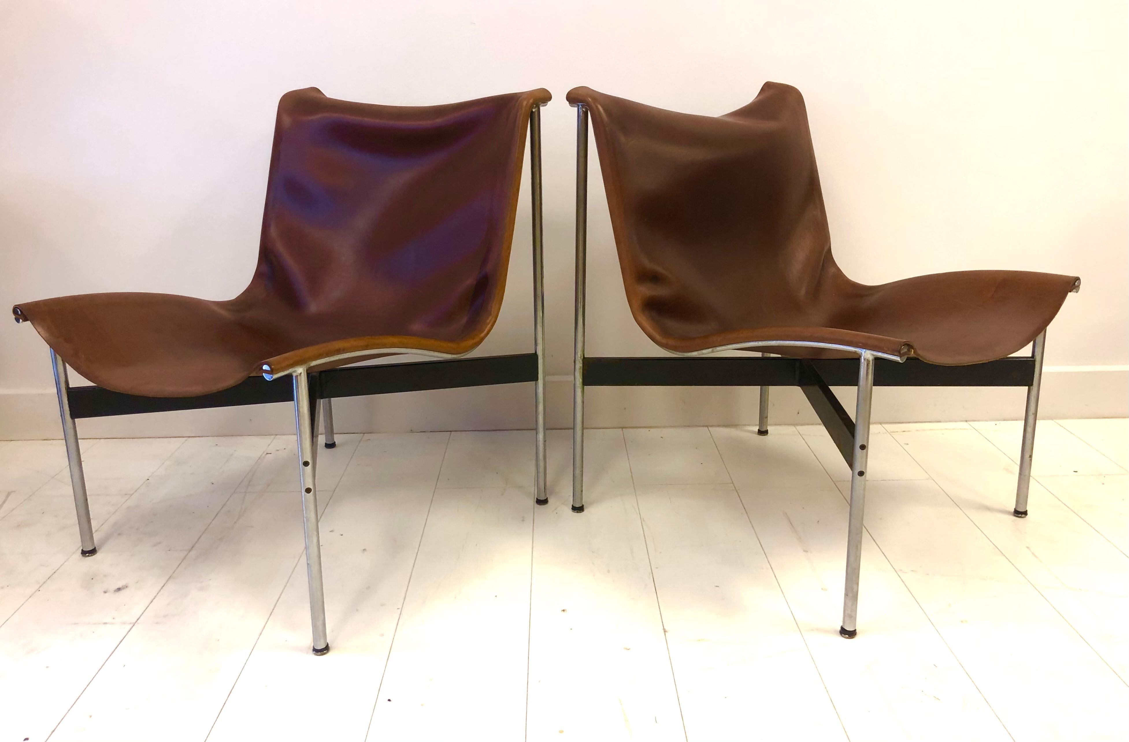 Vintage pair of Laverne model 1-LC sling chairs, otherwise known as the 