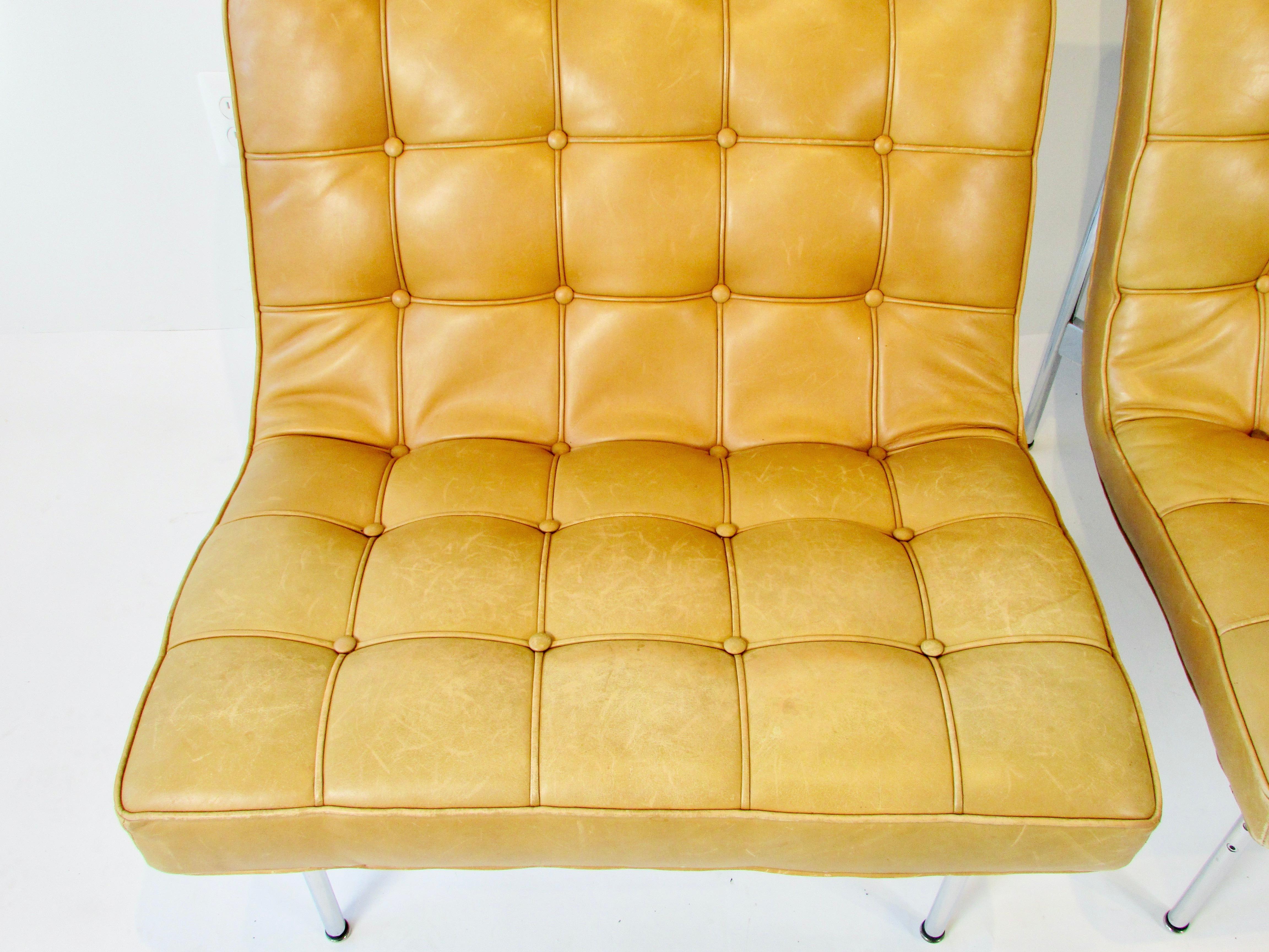 Pair Katavolos Littell Kelley for Laverne button tufted leather lounge chairs  For Sale 9
