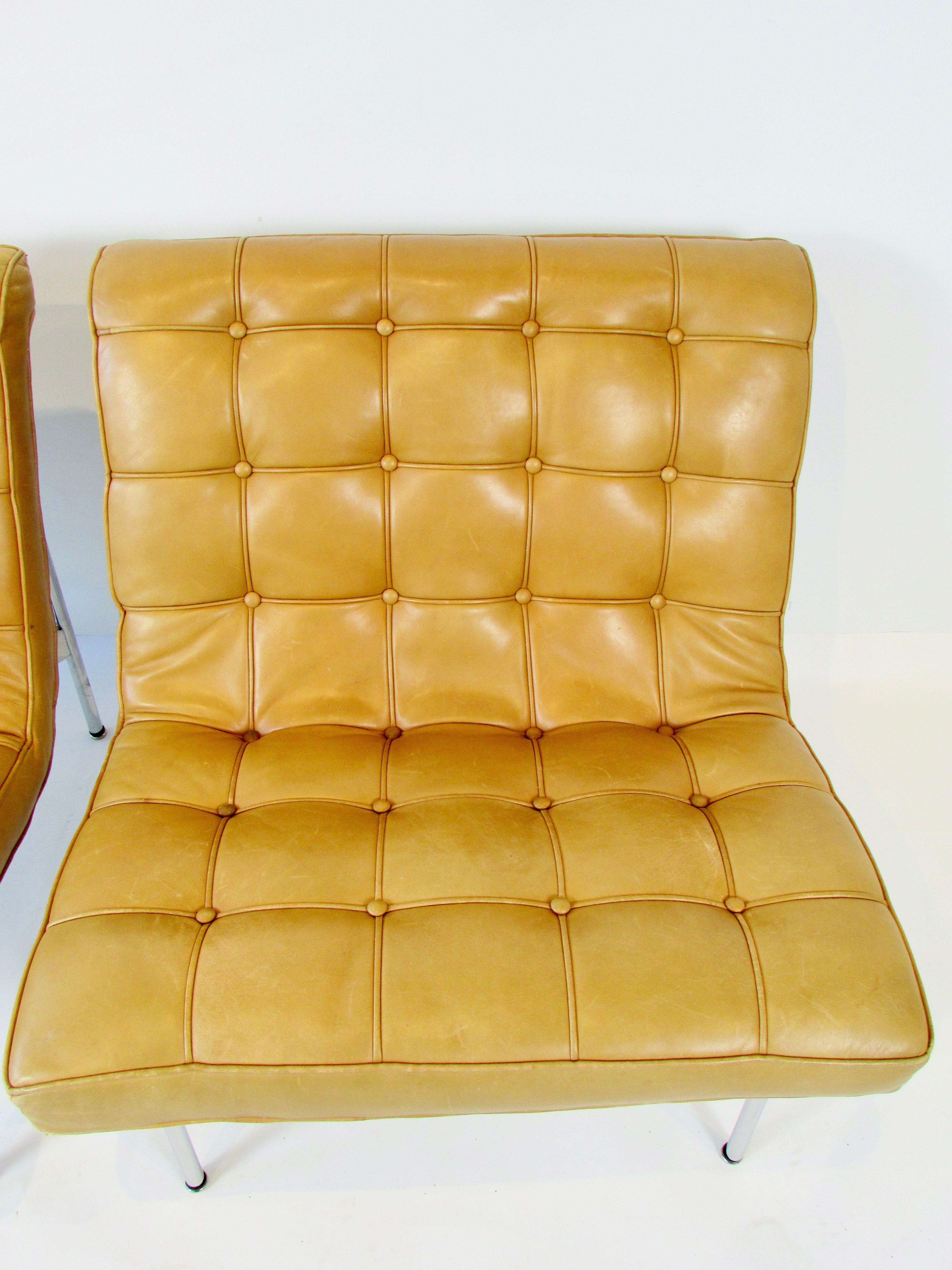 Pair Katavolos Littell Kelley for Laverne button tufted leather lounge chairs  For Sale 11