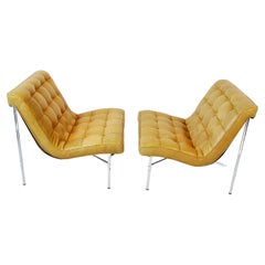 Pair Katavolos Littell Kelley for Laverne button tufted leather lounge chairs 
