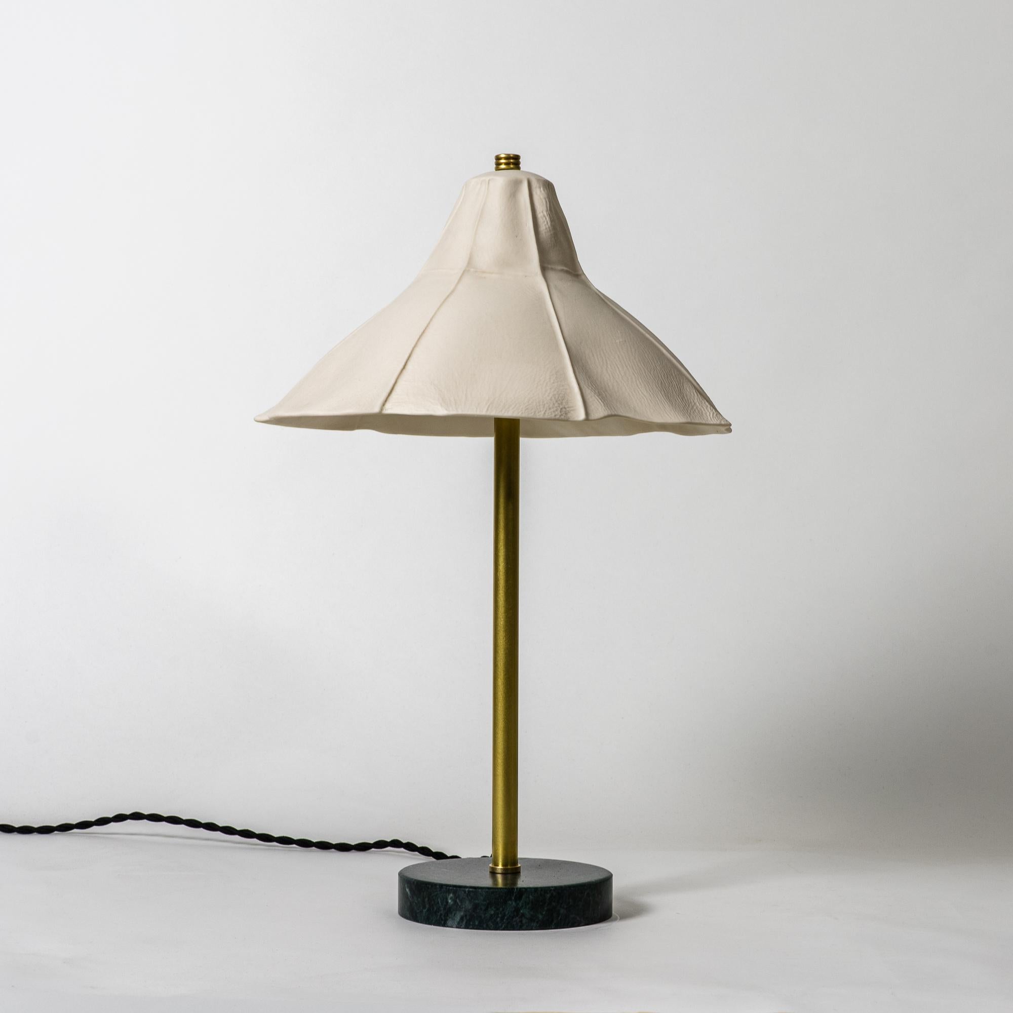 Cast Pair, Kawa Series Table Lamp 03, Organic White Porcelain, Green Marble Base For Sale