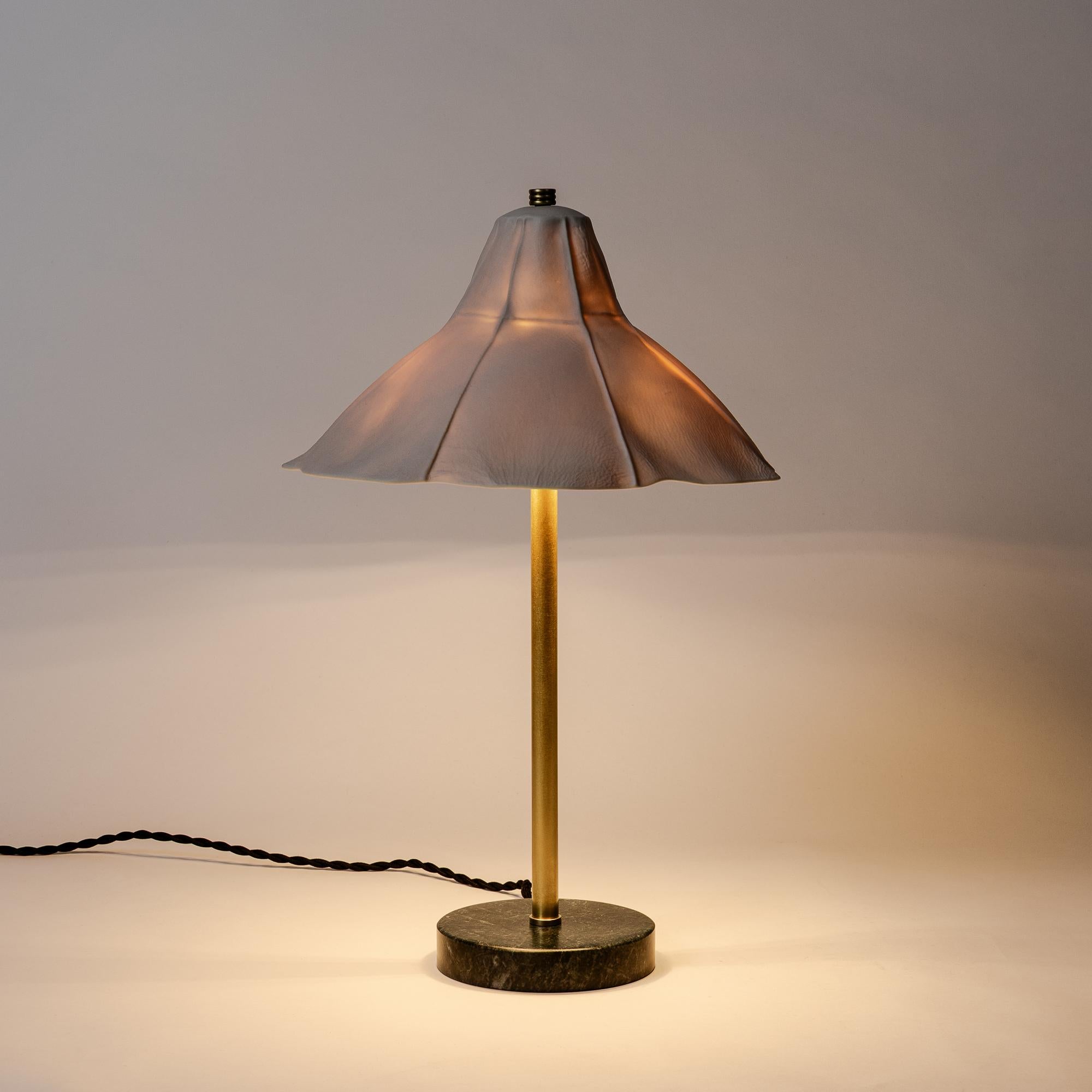 Pair, Kawa Series Table Lamp 03, Organic White Porcelain, Green Marble Base In New Condition For Sale In Brooklyn, NY