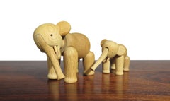 Pair Kay Bojesen White Oak Elephants, Iconic Danish Wooden Toy