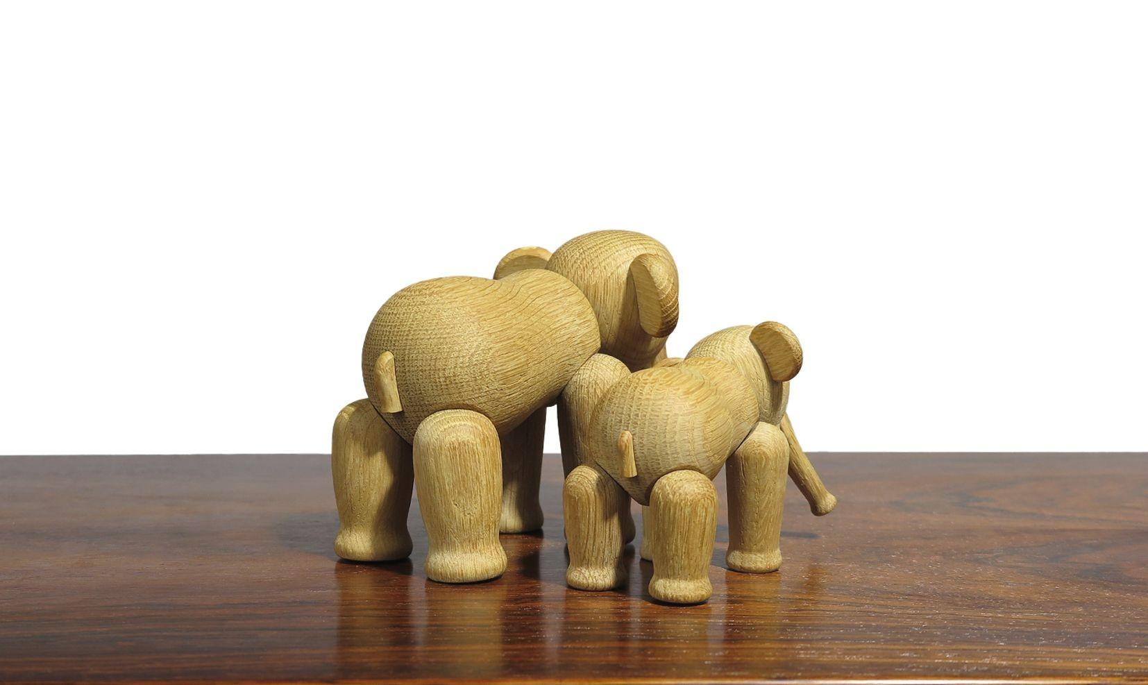 20th Century Pair Kay Bojesen White Oak Elephants, Iconic Danish Wooden Toy For Sale