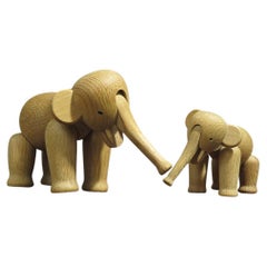 Pair Kay Bojesen White Oak Elephants, Iconic Danish Wooden Toy