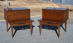 Pair Kent Coffey Tableau Walnut & Metal Nightstands or End Tables MCM