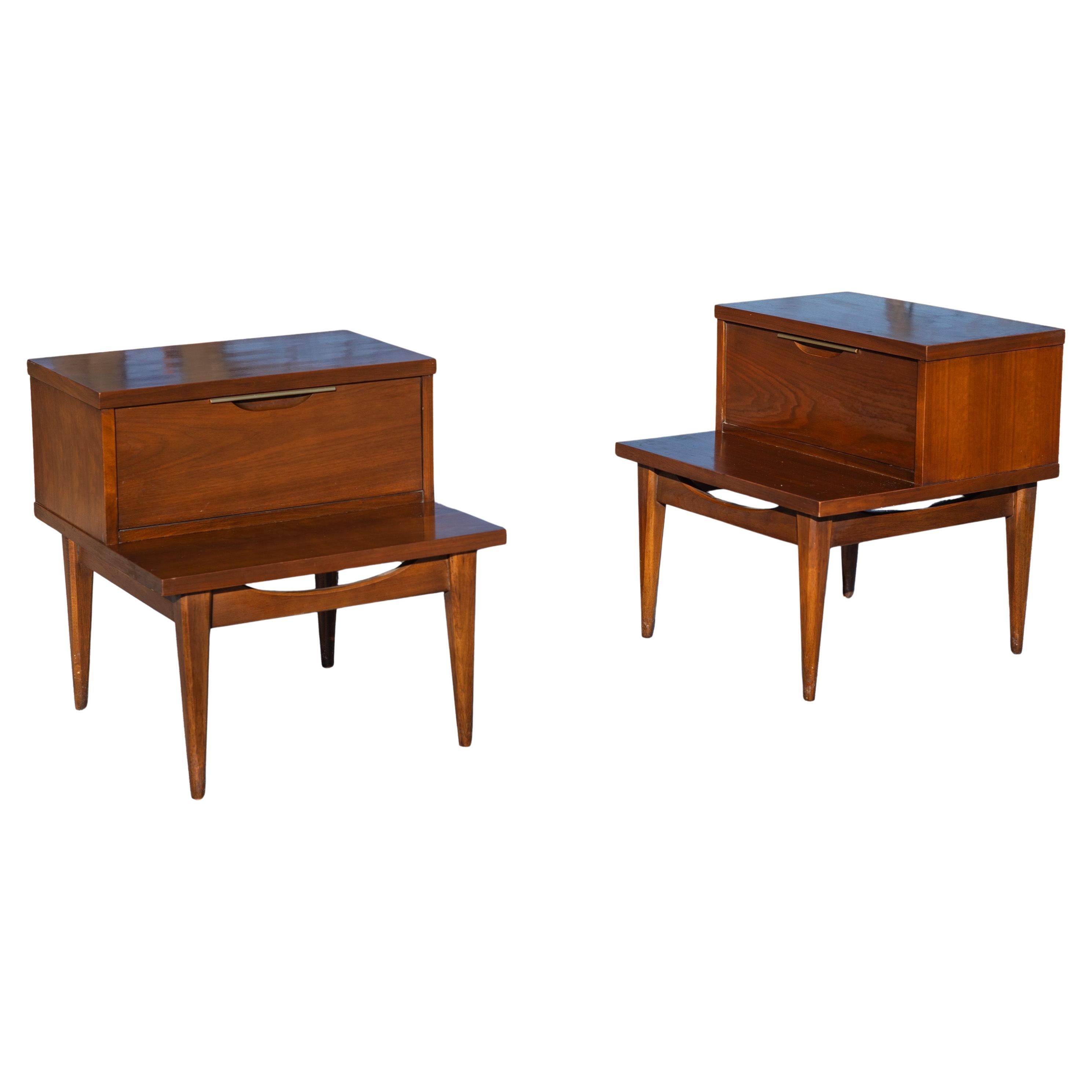 Pair Kent Coffey Tableau Walnut & Metal Nightstands or End Tables MCM