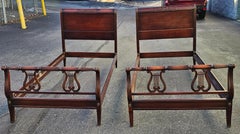 Pair Kindel Furniture Oxford Mahogany Lyre Twin Size Bedframes, Circa 1940s