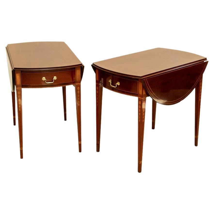 Pair Kindel Winterthur Collection Mahogany Inlaid Pembroke Tables For Sale