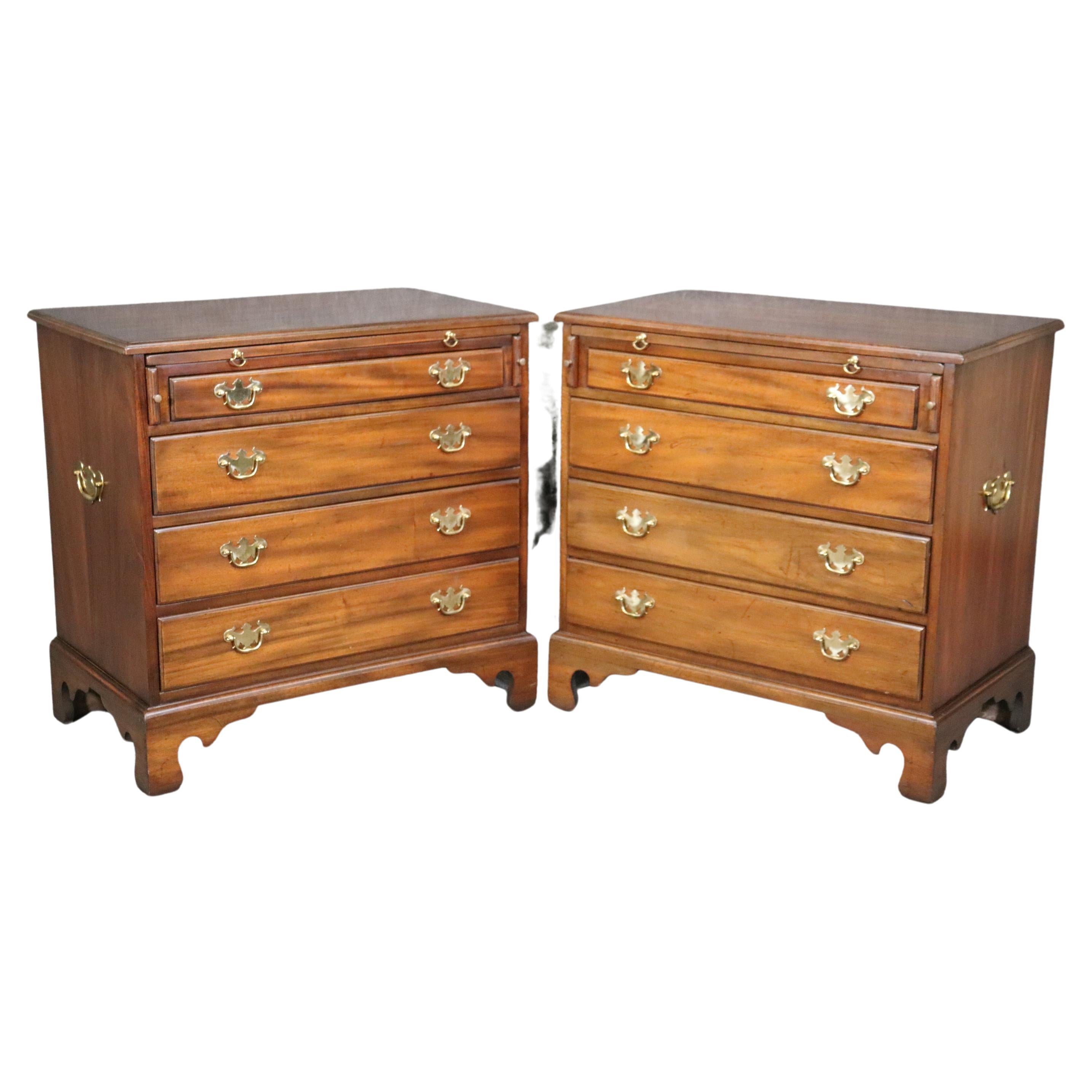 Companion Pair of Bulred Walnut Campaign Style Bachelors Chests
