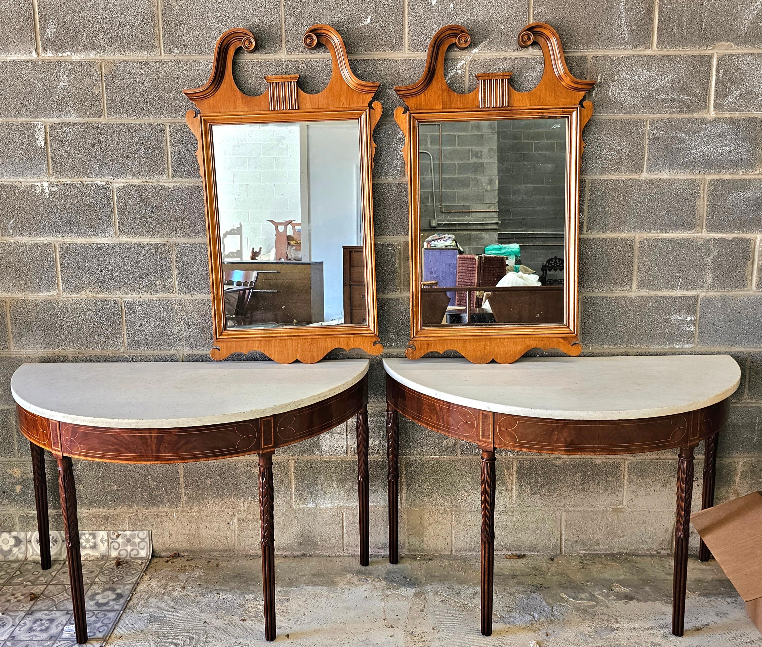 Pair Kling Factories Chippendale Maple Scroll Ears Wall Mirrors For Sale 4