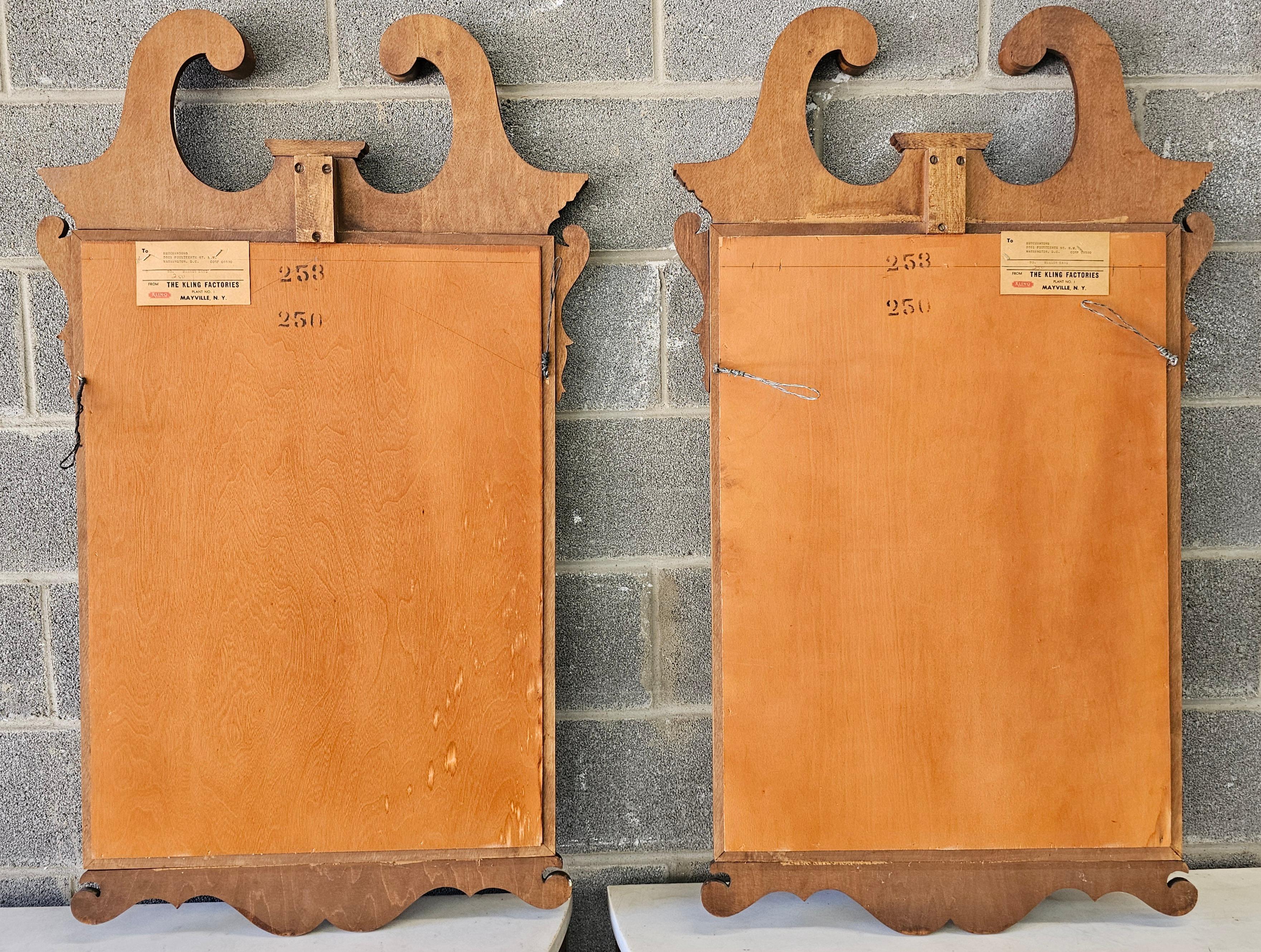 Pair Kling Factories Chippendale Maple Scroll Ears Wall Mirrors For Sale 5