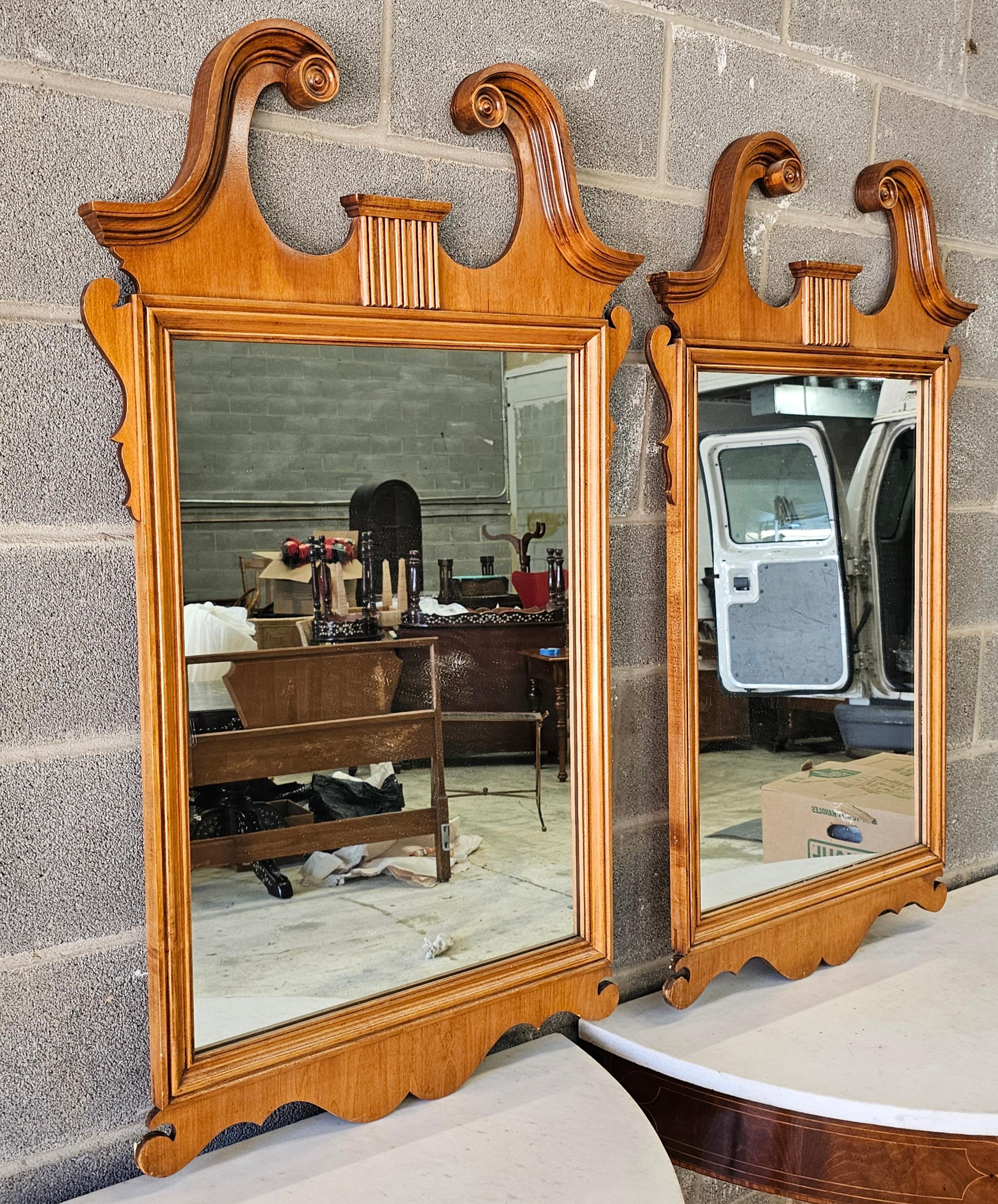 American Pair Kling Factories Chippendale Maple Scroll Ears Wall Mirrors For Sale