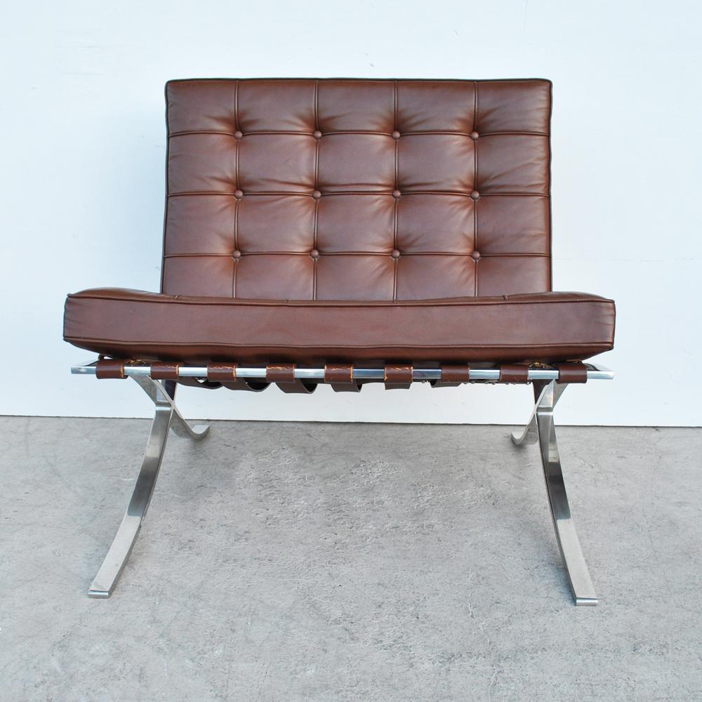 Late 20th Century Pair of Knoll Barcelona Stainless Steel Lounge Chairs by Mies Van Der Rohe