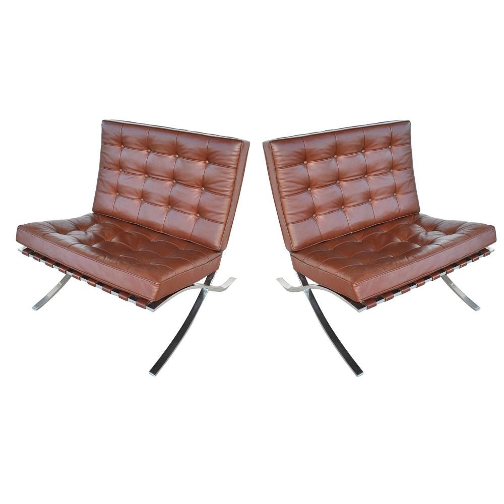 Pair of Knoll Barcelona Stainless Steel Lounge Chairs by Mies Van Der Rohe