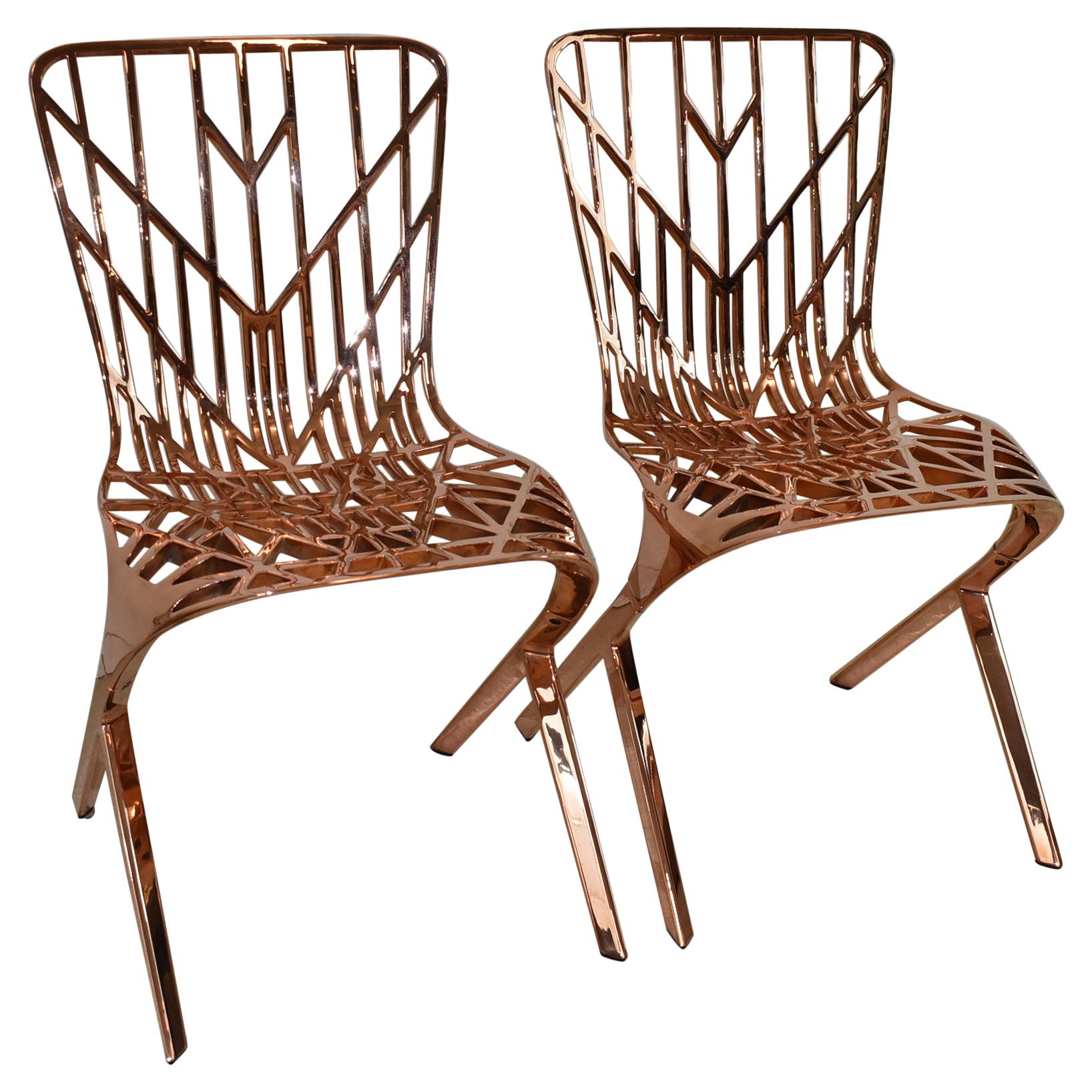 Pair of Knoll Copper Plated Skeleton Chairs David Washington Design for Knoll For Sale