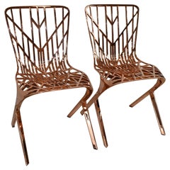 Vintage Pair of Knoll Copper Plated Skeleton Chairs David Washington Design for Knoll