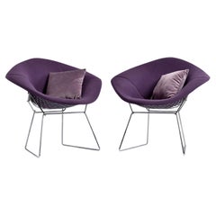 Pair Knoll Harry Bertoia Diamond Chairs with Full Cover Purple Pads