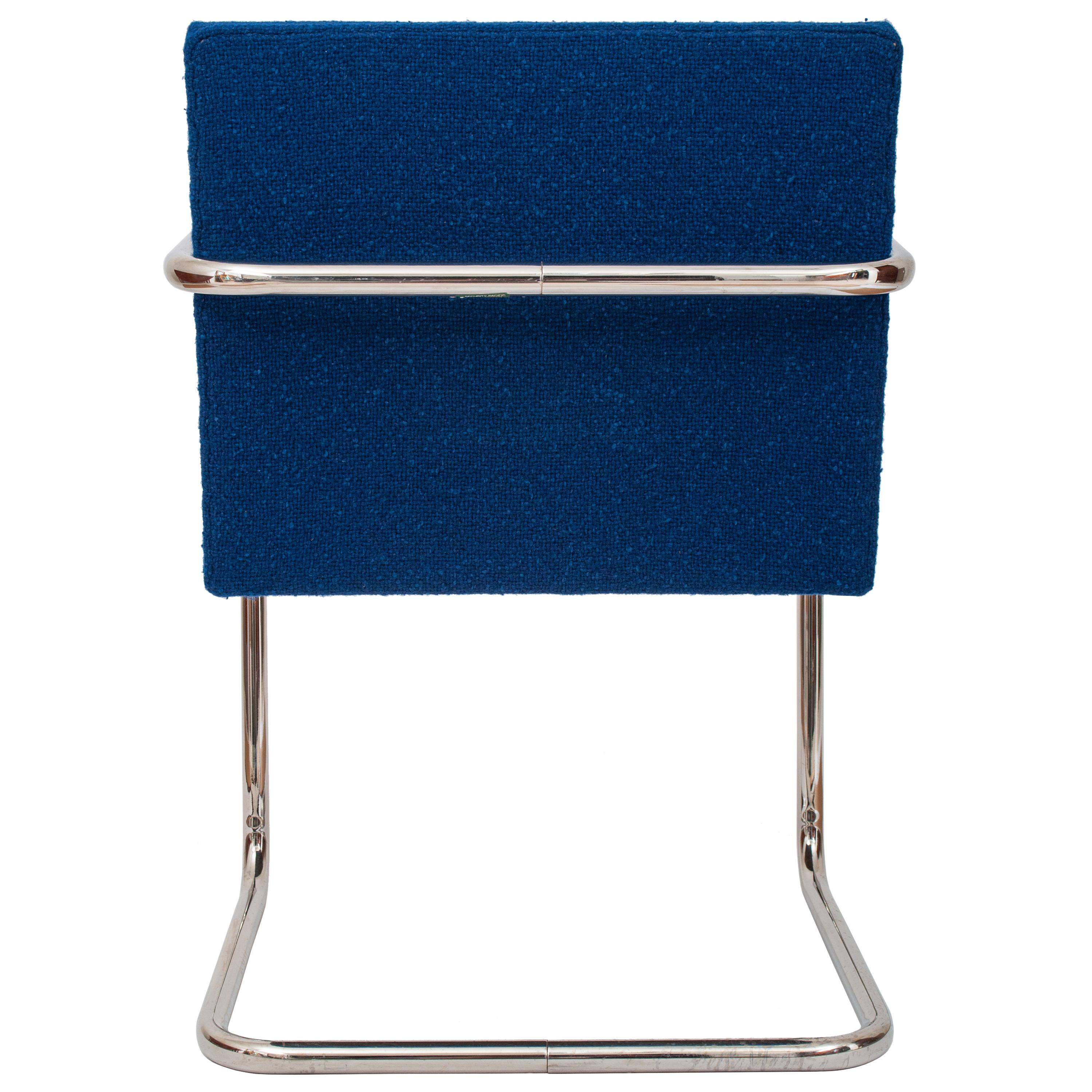 Pair Knoll Mid-Century Modern Blue Chrome Brno Mies Van Der Rohe Chairs, 1980 4