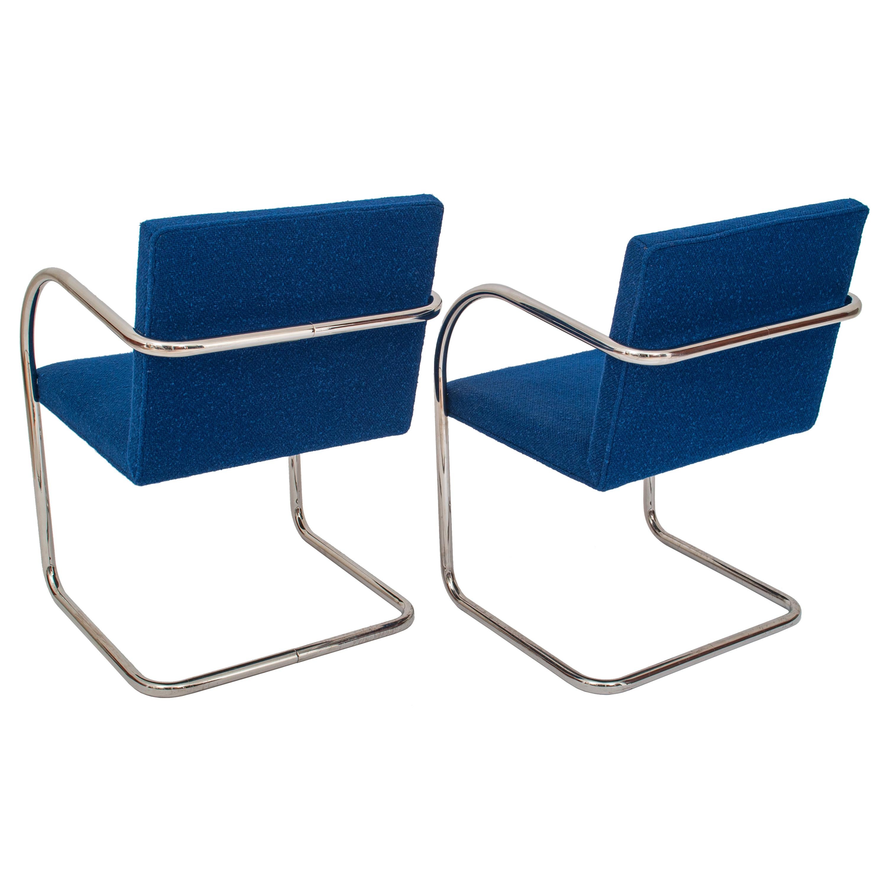 Pair Knoll Mid-Century Modern Blue Chrome Brno Mies Van Der Rohe Chairs, 1980 In Good Condition In Portland, OR