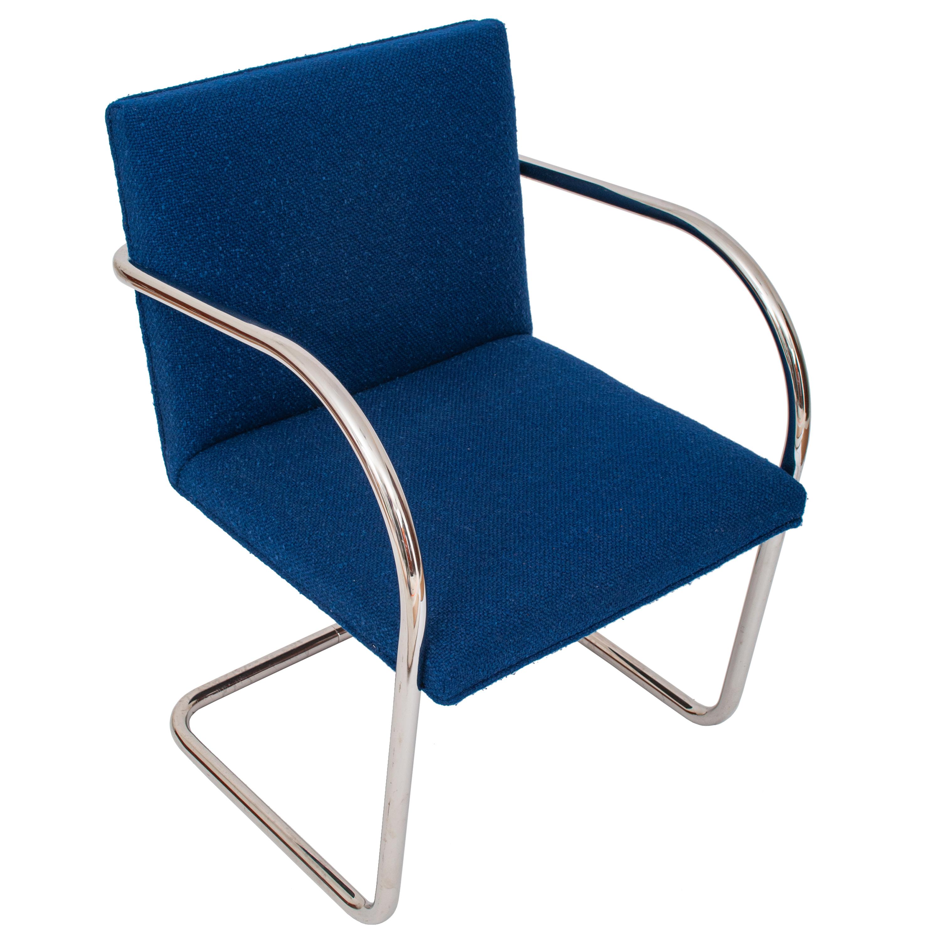 Pair Knoll Mid-Century Modern Blue Chrome Brno Mies Van Der Rohe Chairs, 1980 1