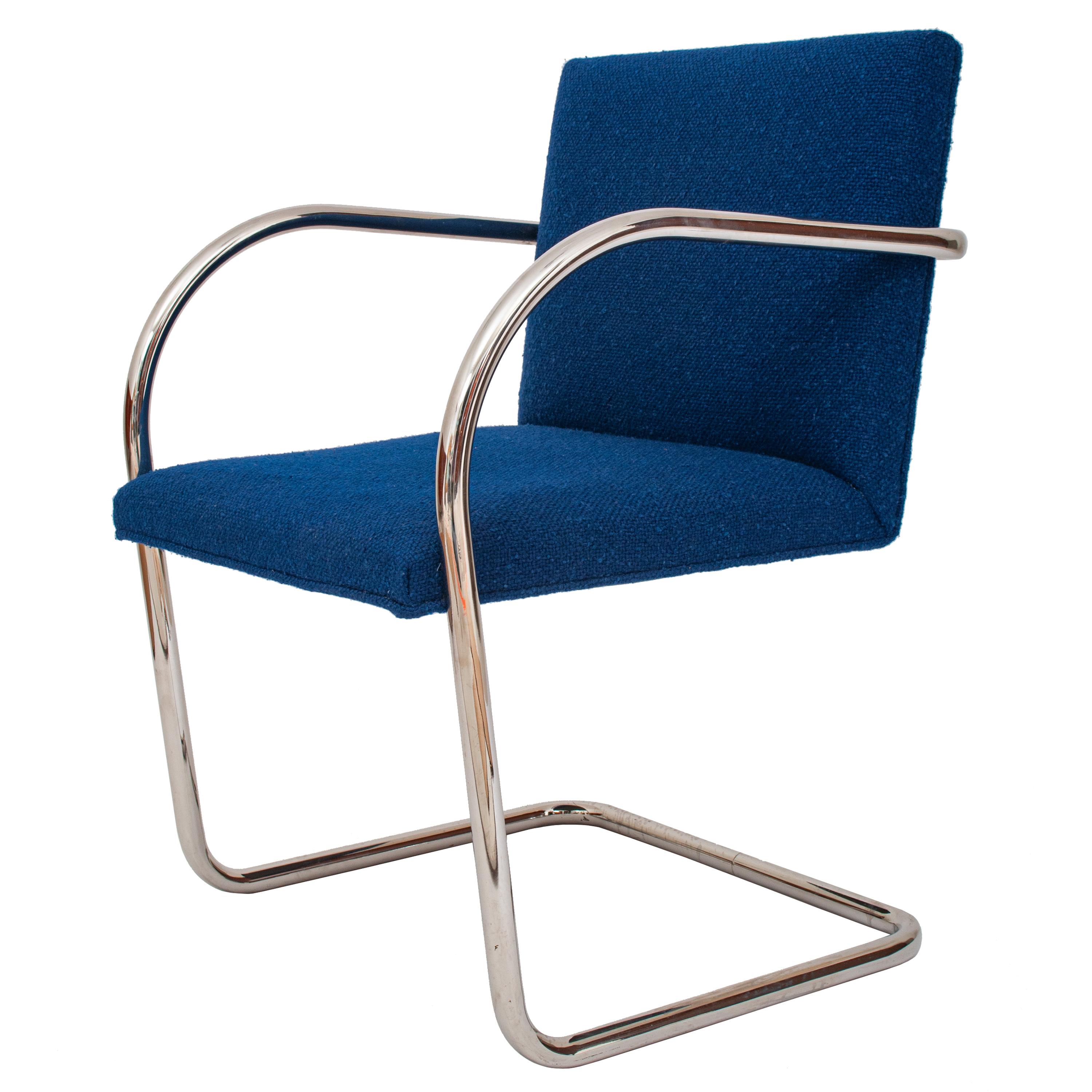 Pair Knoll Mid-Century Modern Blue Chrome Brno Mies Van Der Rohe Chairs, 1980 2
