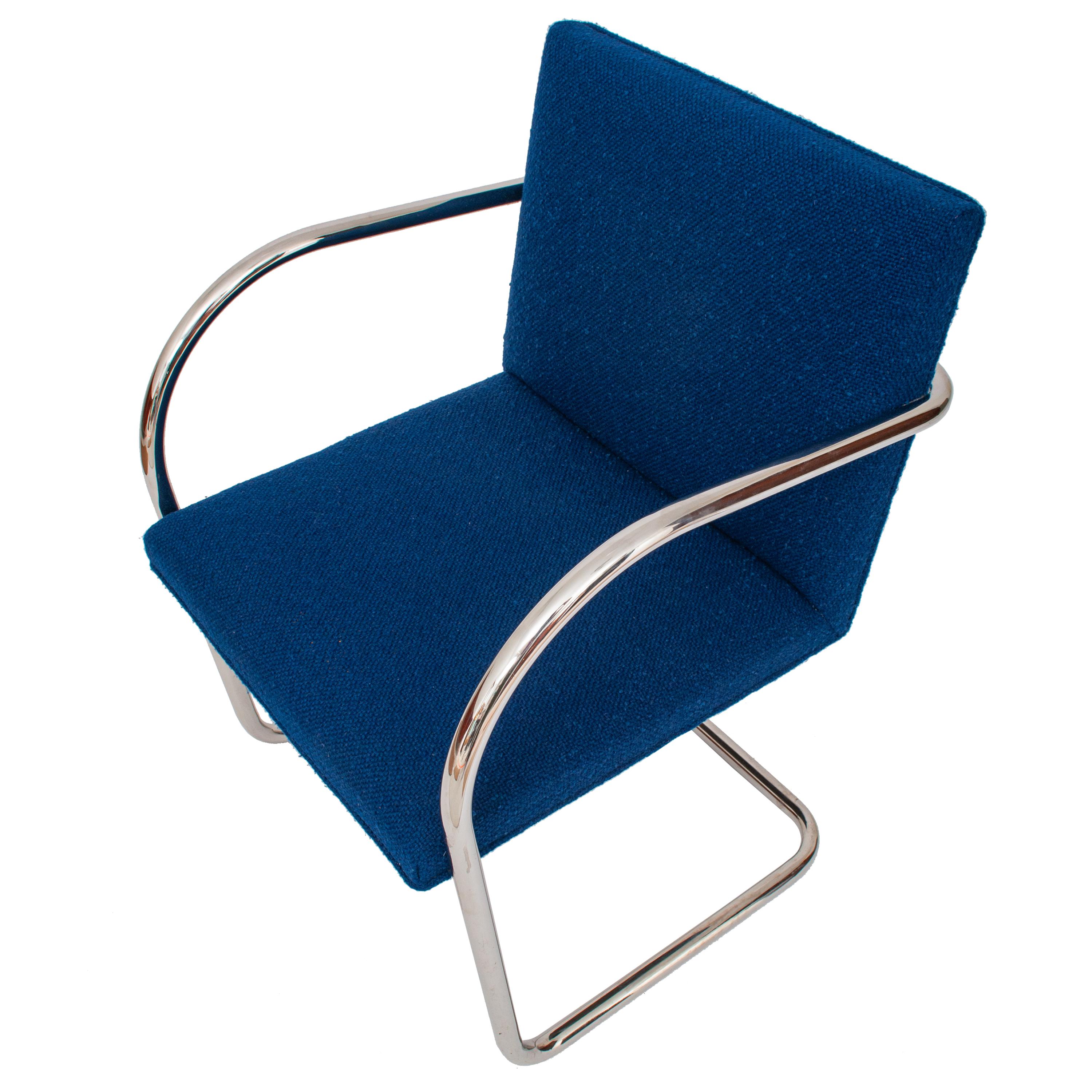 Pair Knoll Mid-Century Modern Blue Chrome Brno Mies Van Der Rohe Chairs, 1980 3