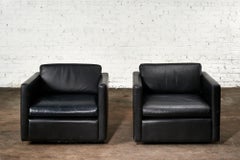 Pair Knoll Pfister Black Leather Lounge Chairs, 1980