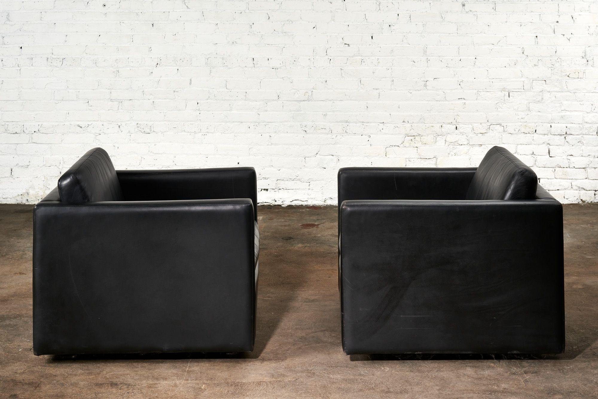 Fin du 20e siècle Paire de chaises longues en cuir noir Knoll Pfister, 1980 en vente
