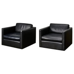 Pair Knoll Pfister Black Leather Lounge Chairs, 1980