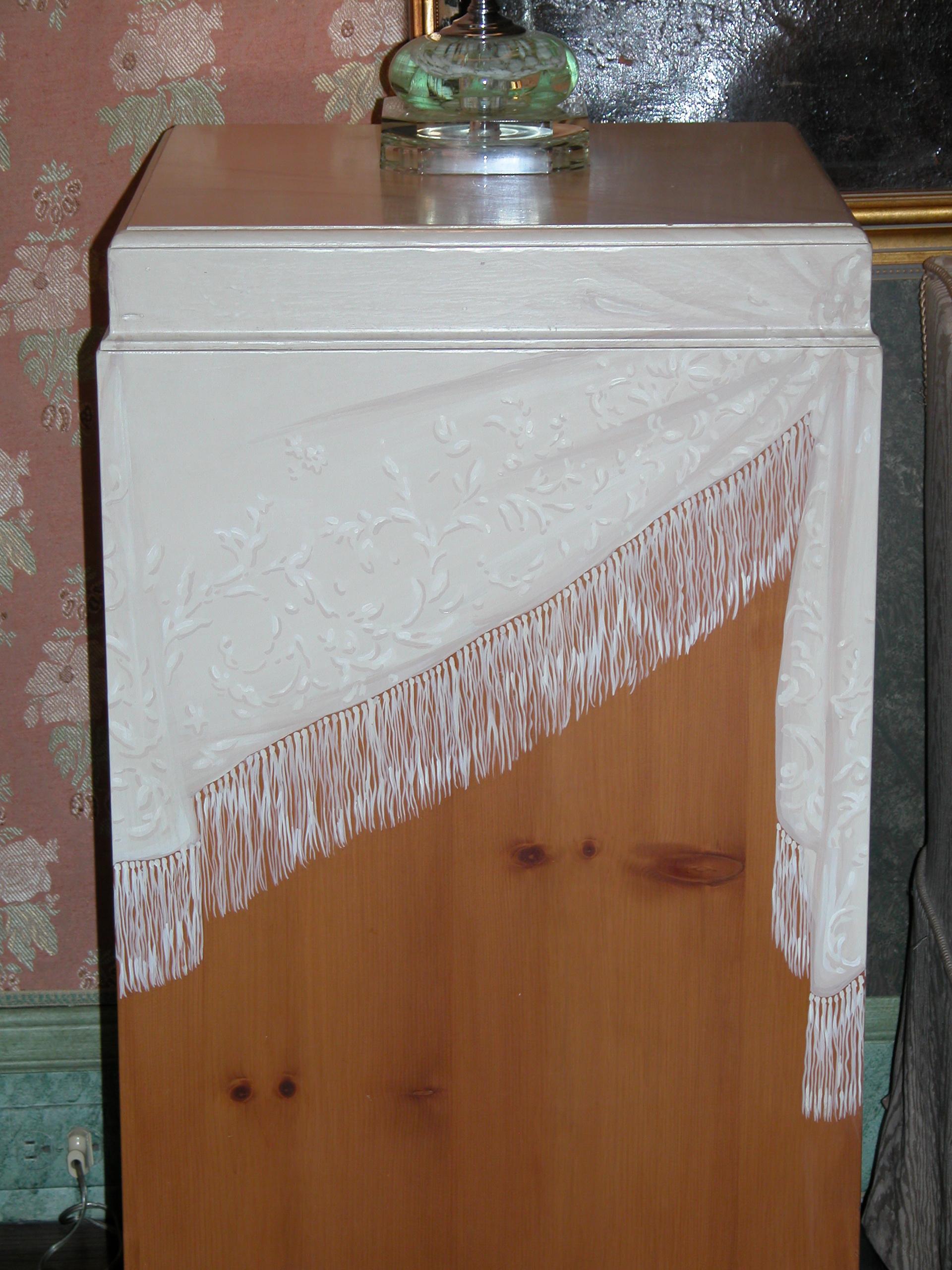 Neoclassical Pair Knotty Pine Square Pedestals with Custom Painted Scarf Designs For Sale