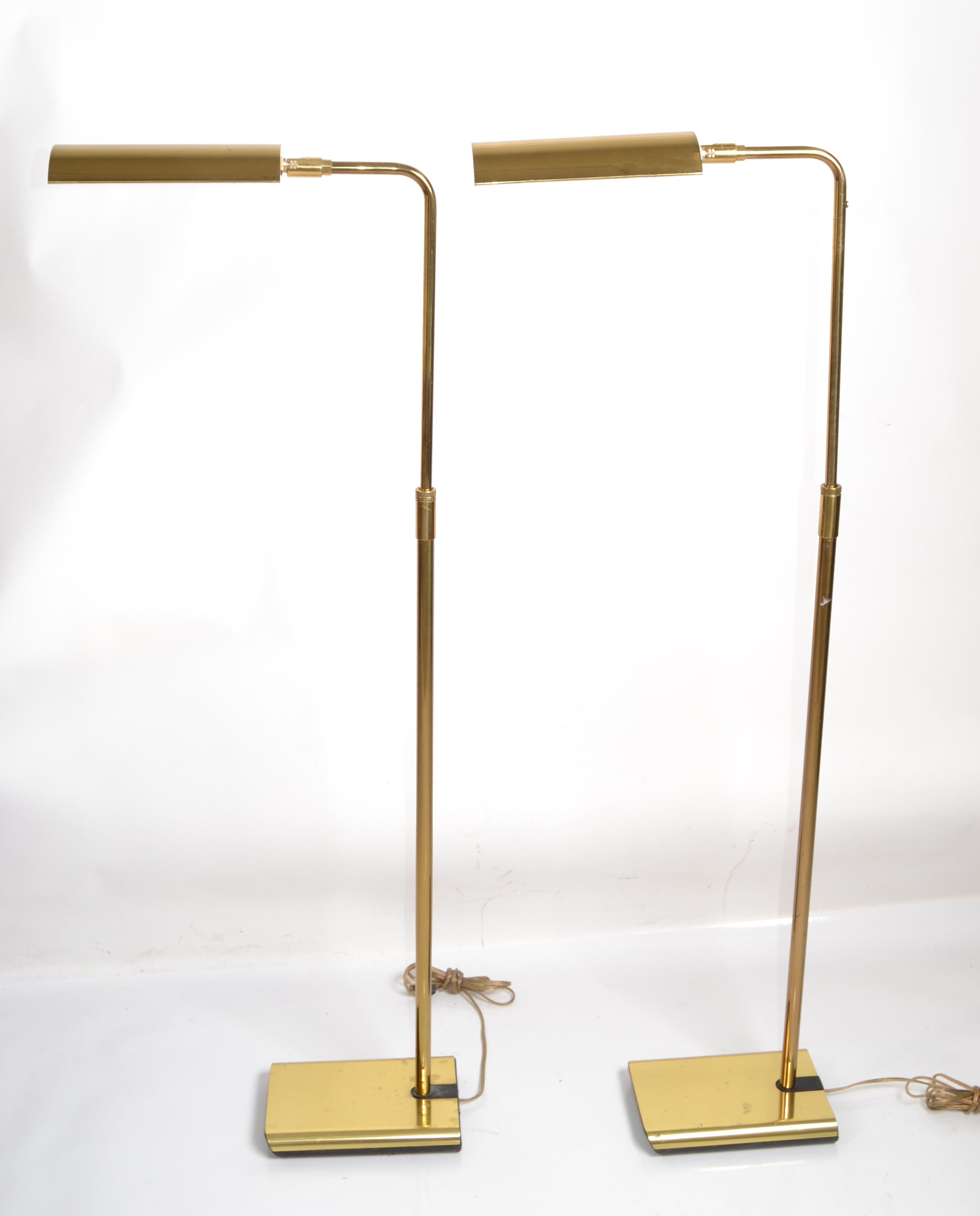 Pair Koch & Lowy Articulated Polished Brass Floor Lamps Mid-Century Modern 1965 For Sale 9