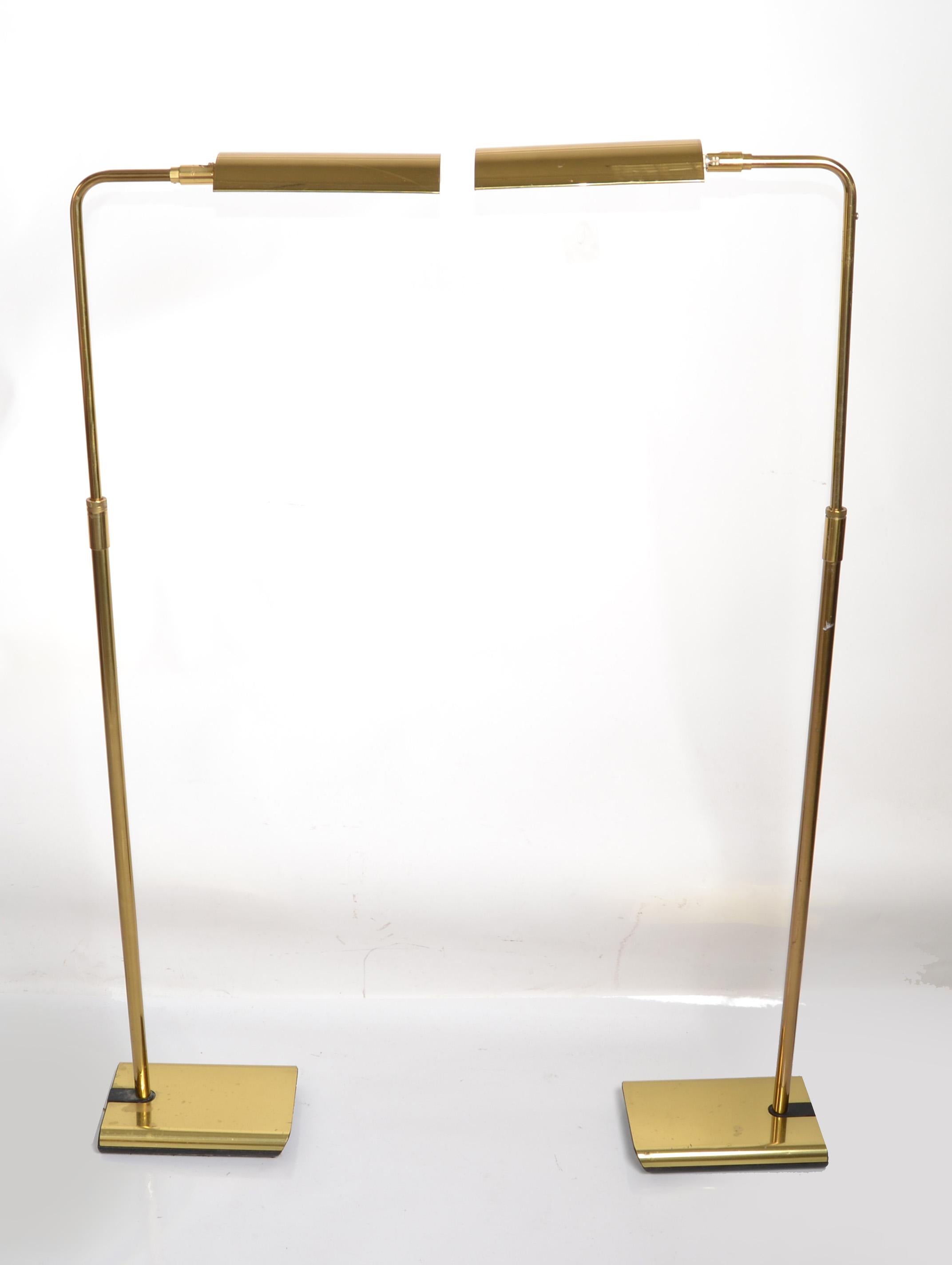 American Pair Koch & Lowy Articulated Polished Brass Floor Lamps Mid-Century Modern 1965 For Sale