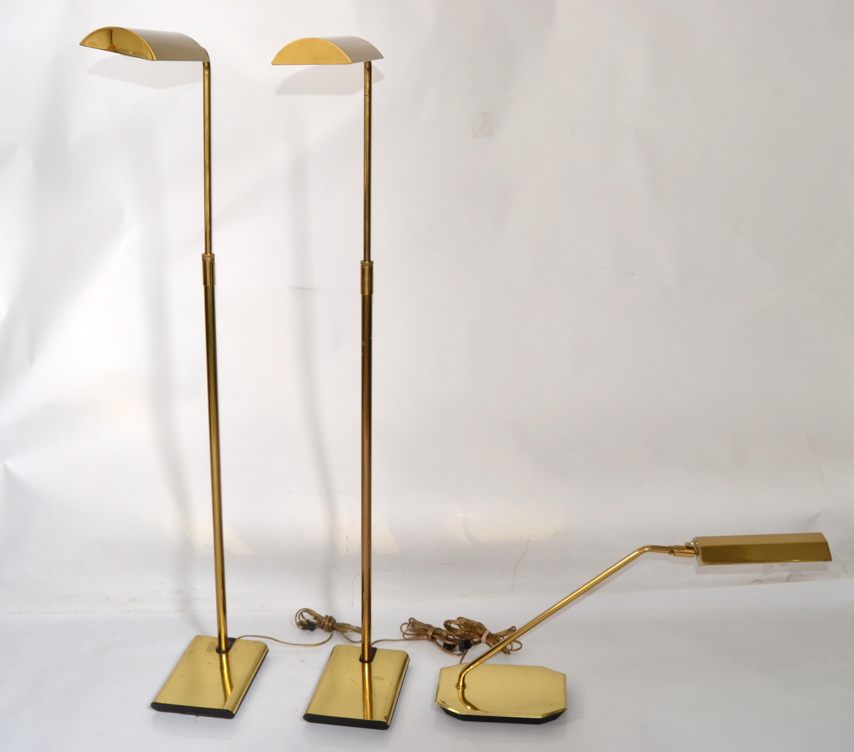 Metal Pair Koch & Lowy Articulated Polished Brass Floor Lamps Mid-Century Modern 1965 For Sale