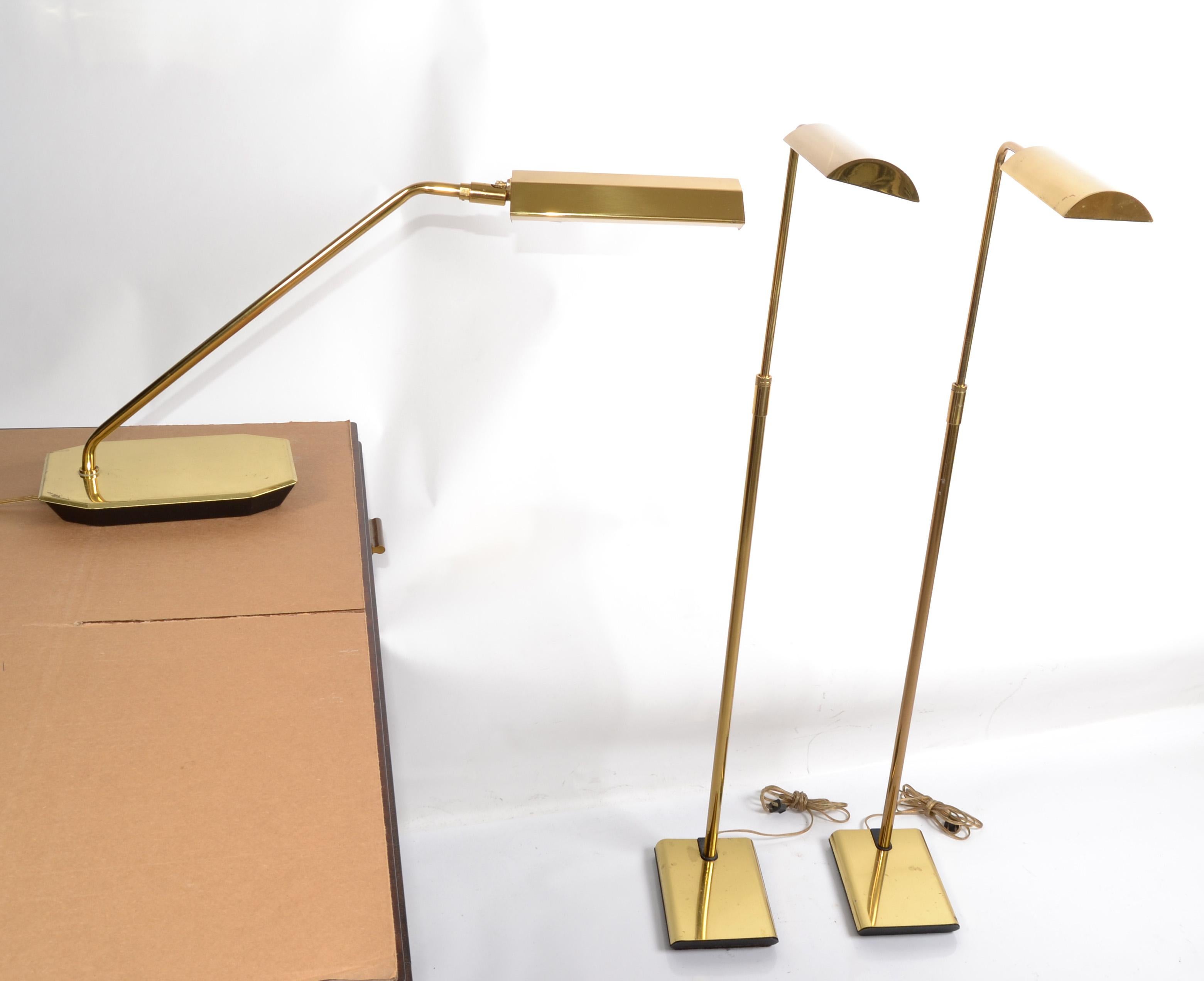Pair Koch & Lowy Articulated Polished Brass Floor Lamps Mid-Century Modern 1965 For Sale 1