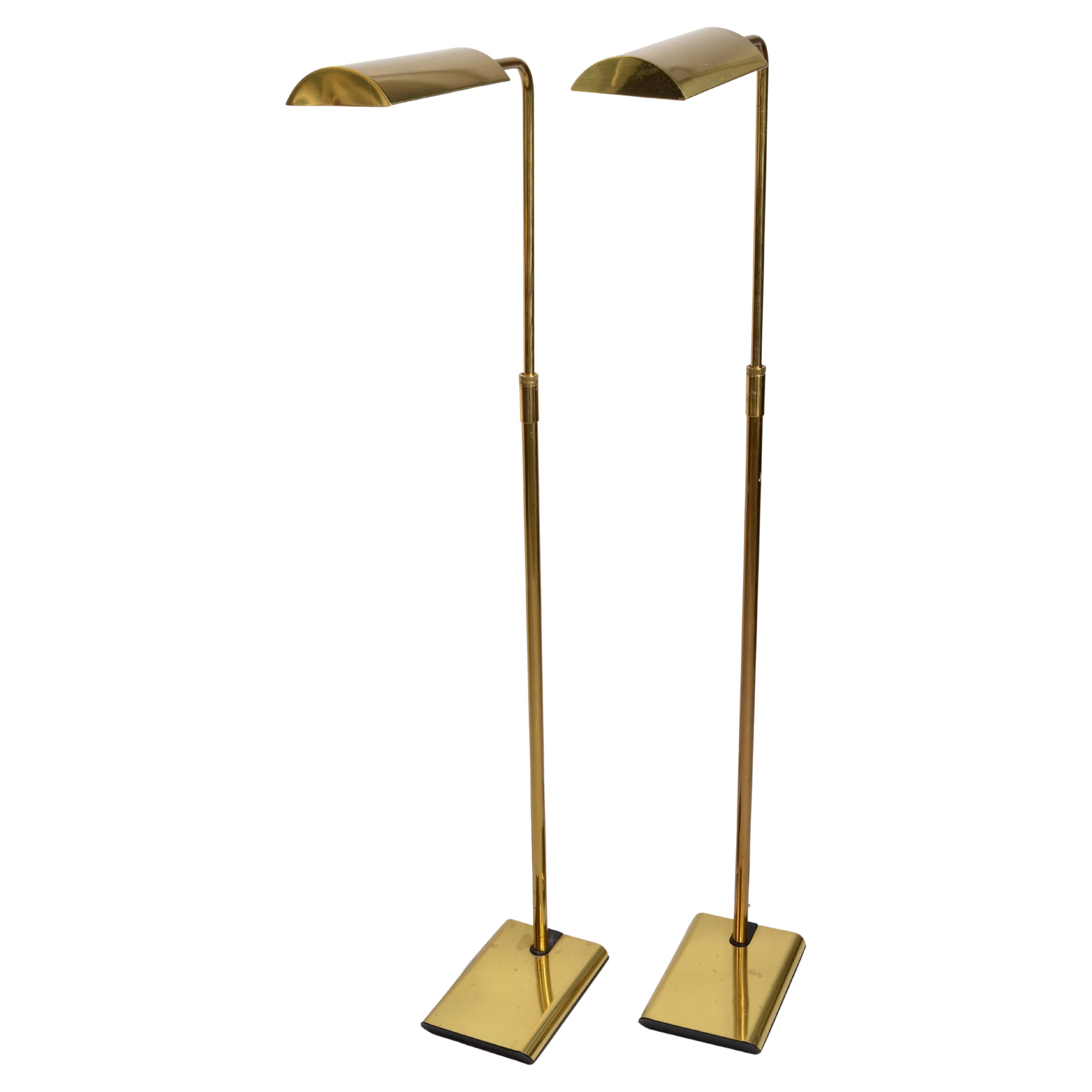 Pair Koch & Lowy Articulated Polished Brass Floor Lamps Mid-Century Modern 1965 For Sale
