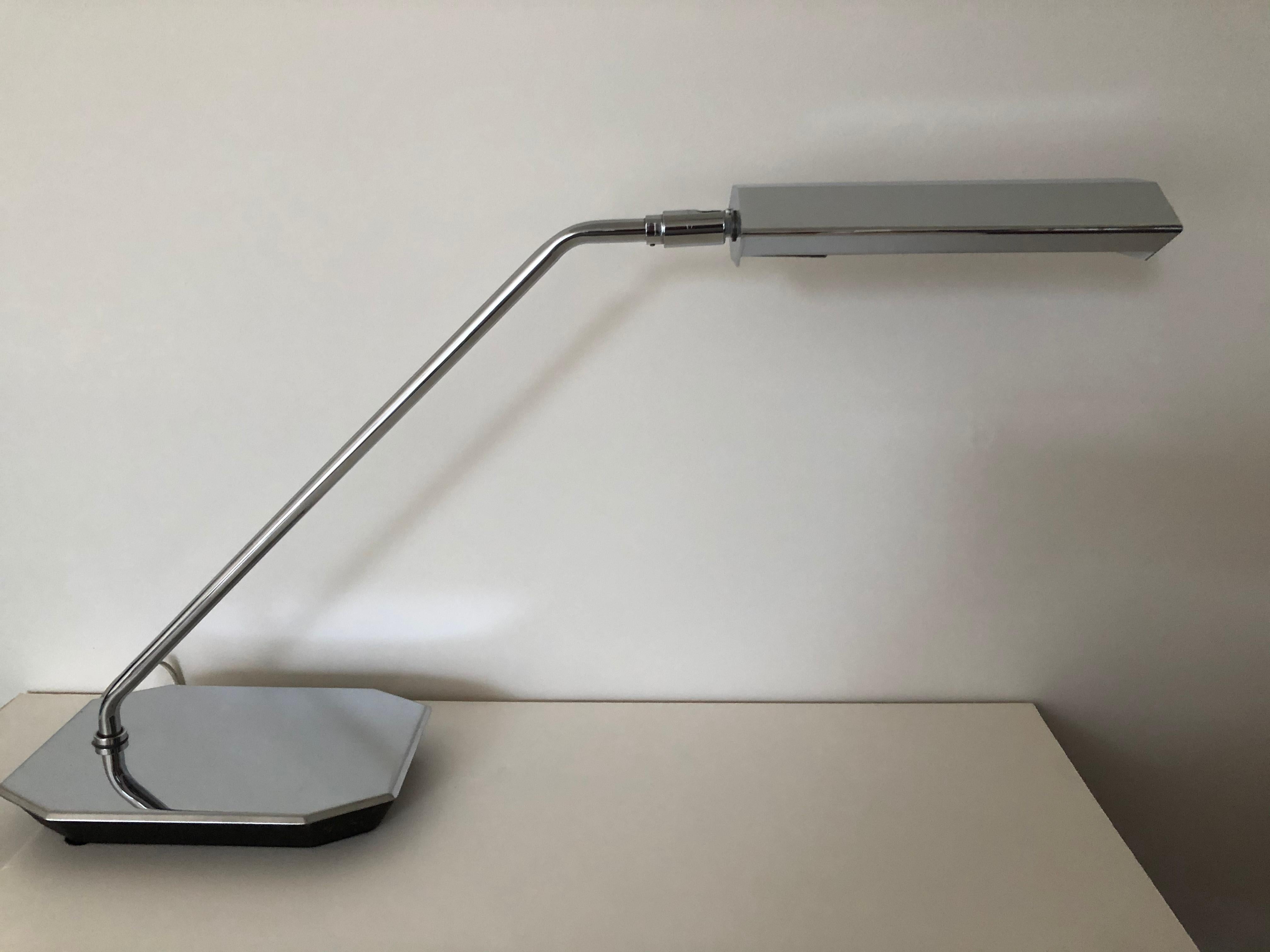20th Century Pair of Koch & Lowy Chrome Swing Arm Adjustable Desk / Lamps For Sale
