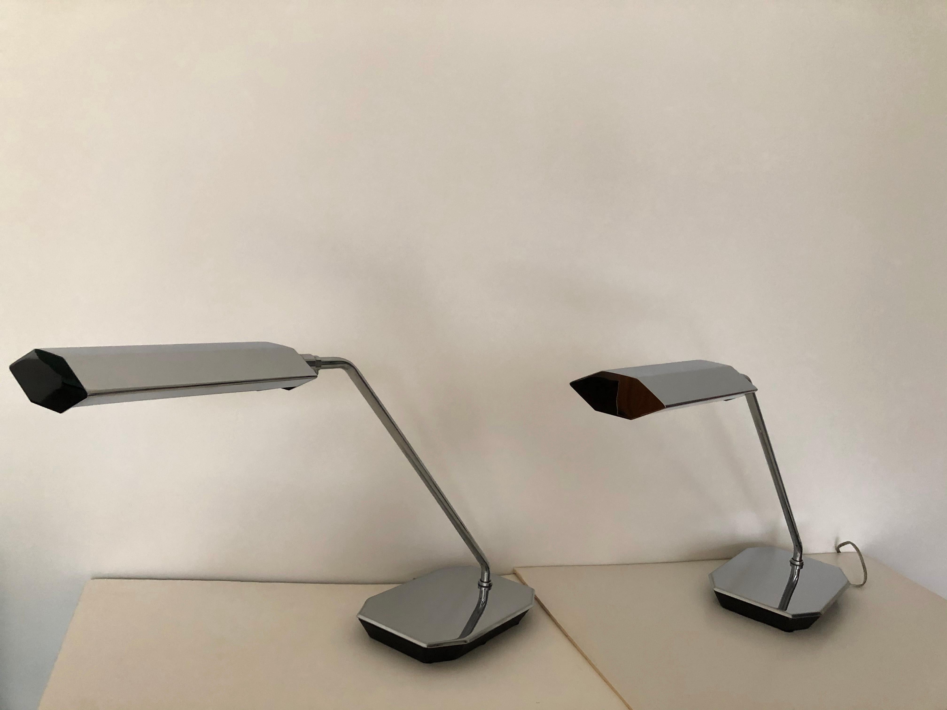 Pair of Koch & Lowy Chrome Swing Arm Adjustable Desk / Lamps For Sale 1