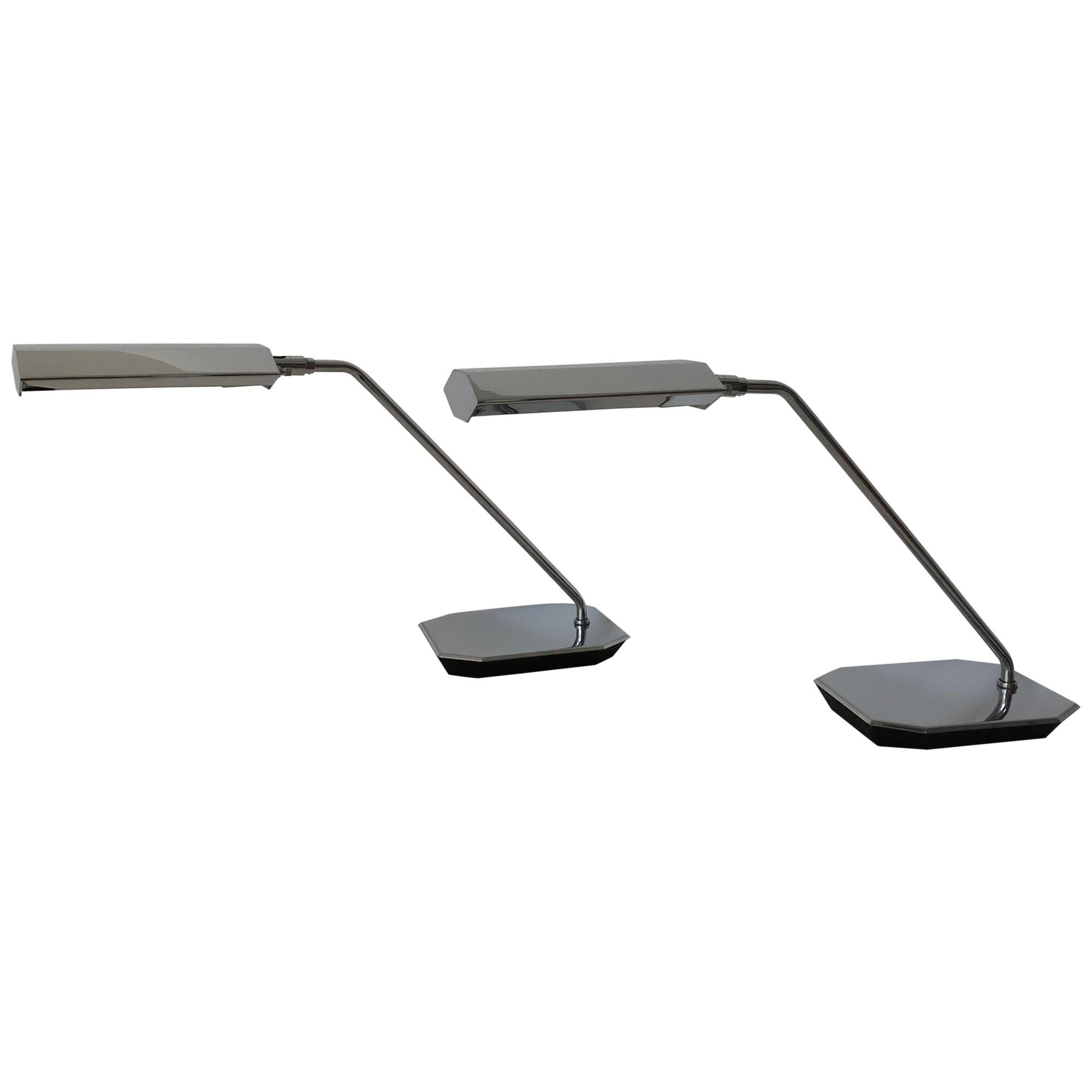 Pair of Koch & Lowy Chrome Swing Arm Adjustable Desk / Lamps For Sale