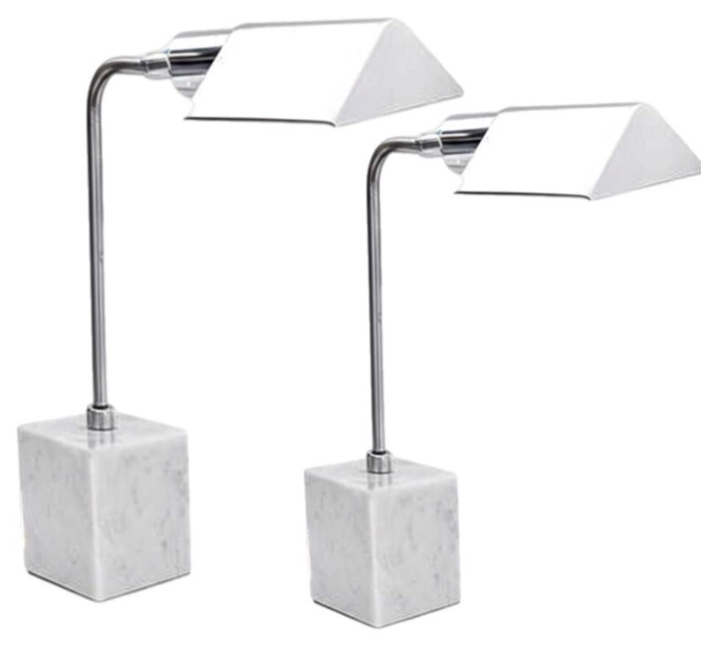 Paire de lampes de table Koch & Lowy, moderne du milieu du siècle, OMI, chrome, base en marbre de Carrare en vente 5