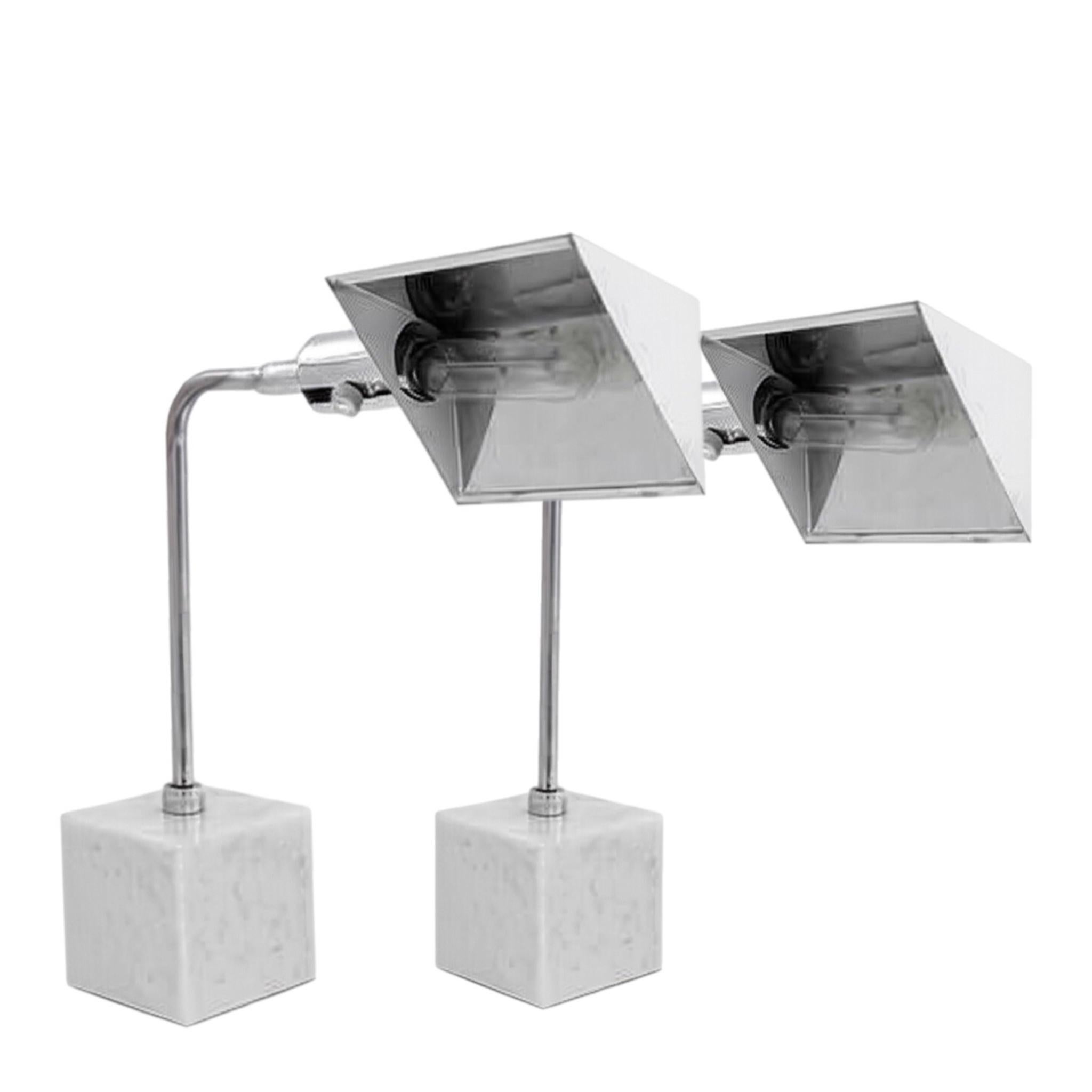 Paire de lampes de table Koch & Lowy, moderne du milieu du siècle, OMI, chrome, base en marbre de Carrare Bon état - En vente à St.Petersburg, FL