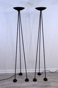 Pair Koch & Lowy Tripod Torchiere Floor Lamps Post Modern Contemporary 1980