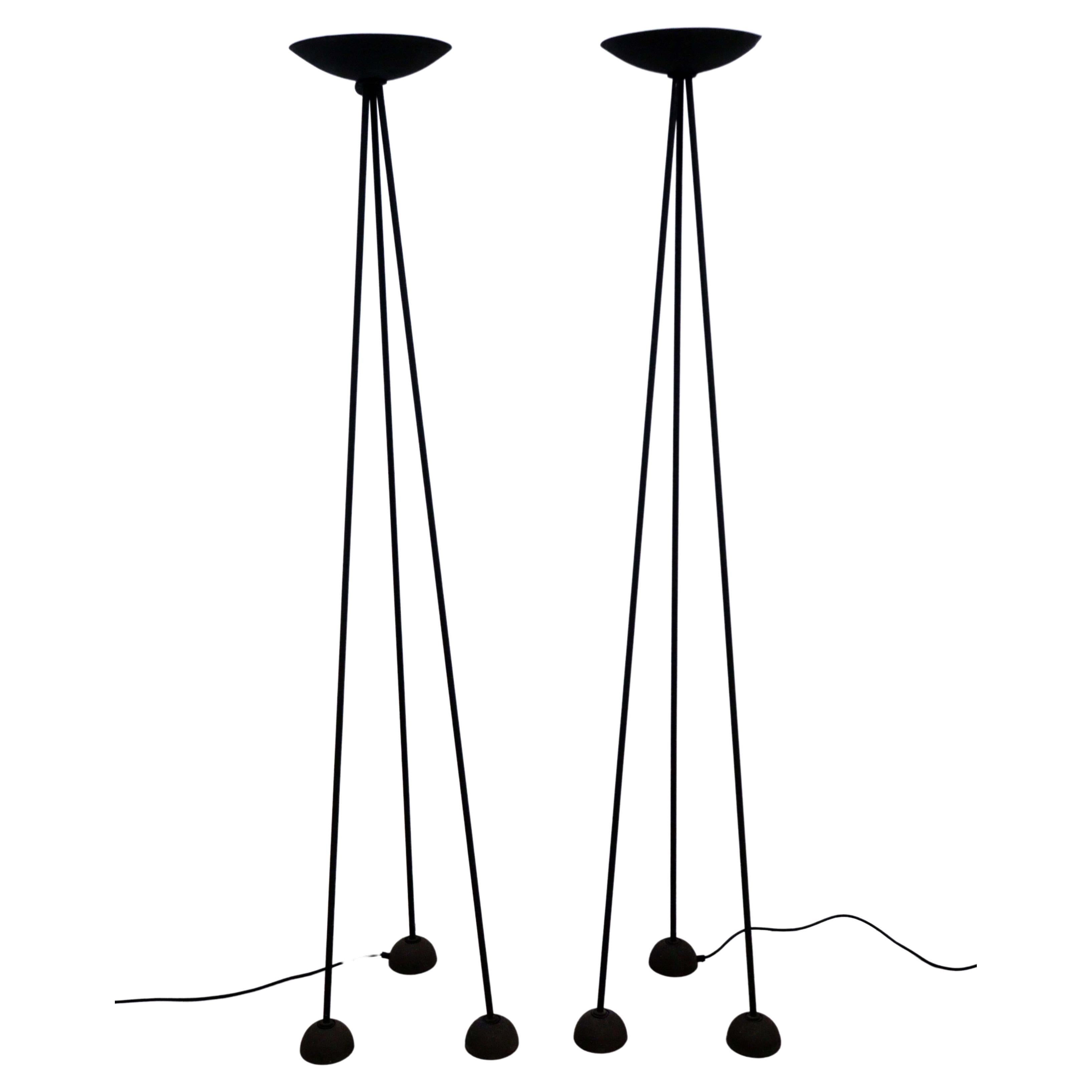 Pair Koch & Lowy Tripod Torchiere Floor Lamps Post Modern Contemporary 1980