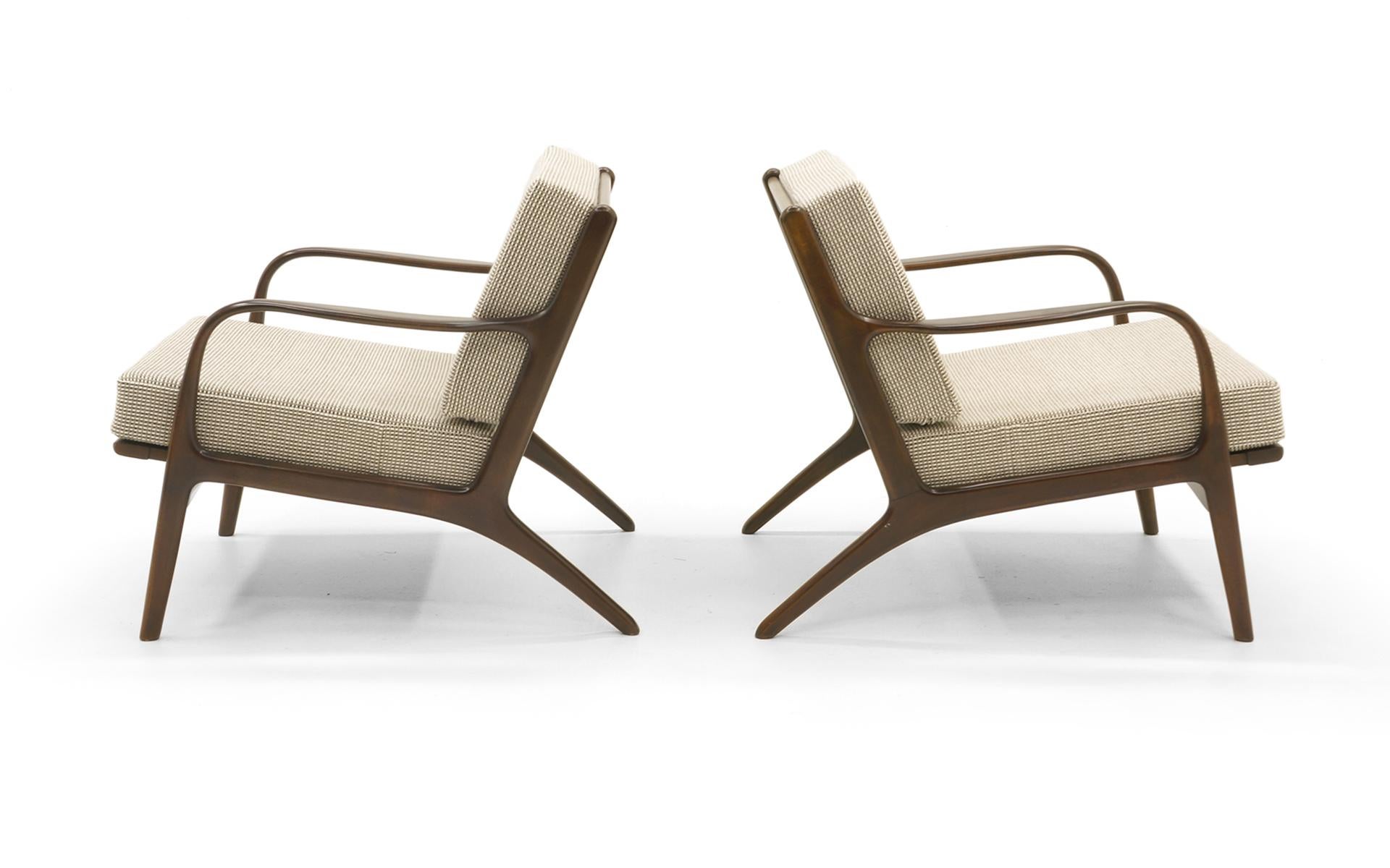 Mid-20th Century Pair Kofod-Larsen Danish Modern Lounge Chairs, Restored. PRICE IS FOR THE PAIR.