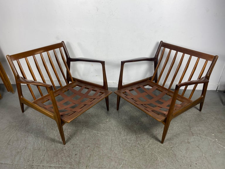 Pair Kofod Larsen for Selig Mid Century Danish Walnut Lounge Chairs 3