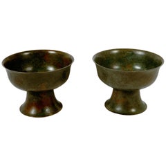 Pair of Korean Goryeo Dynasty Bronze Pedestal Bowls, 13th-15th Century, Korea