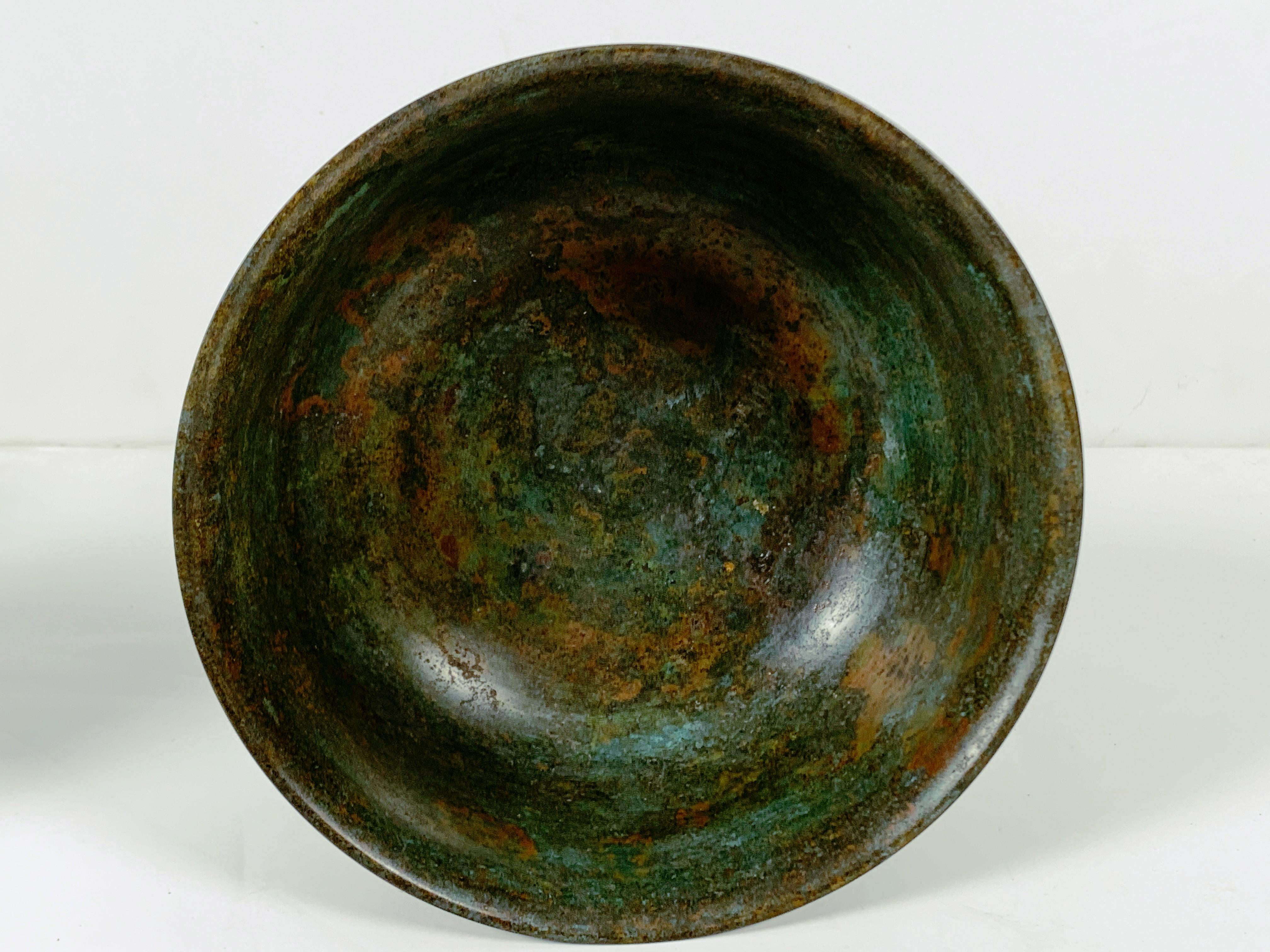 Pair of Korean Goryeo Dynasty Bronze Pedestal Bowls, 13th-15th Century, Korea For Sale 1