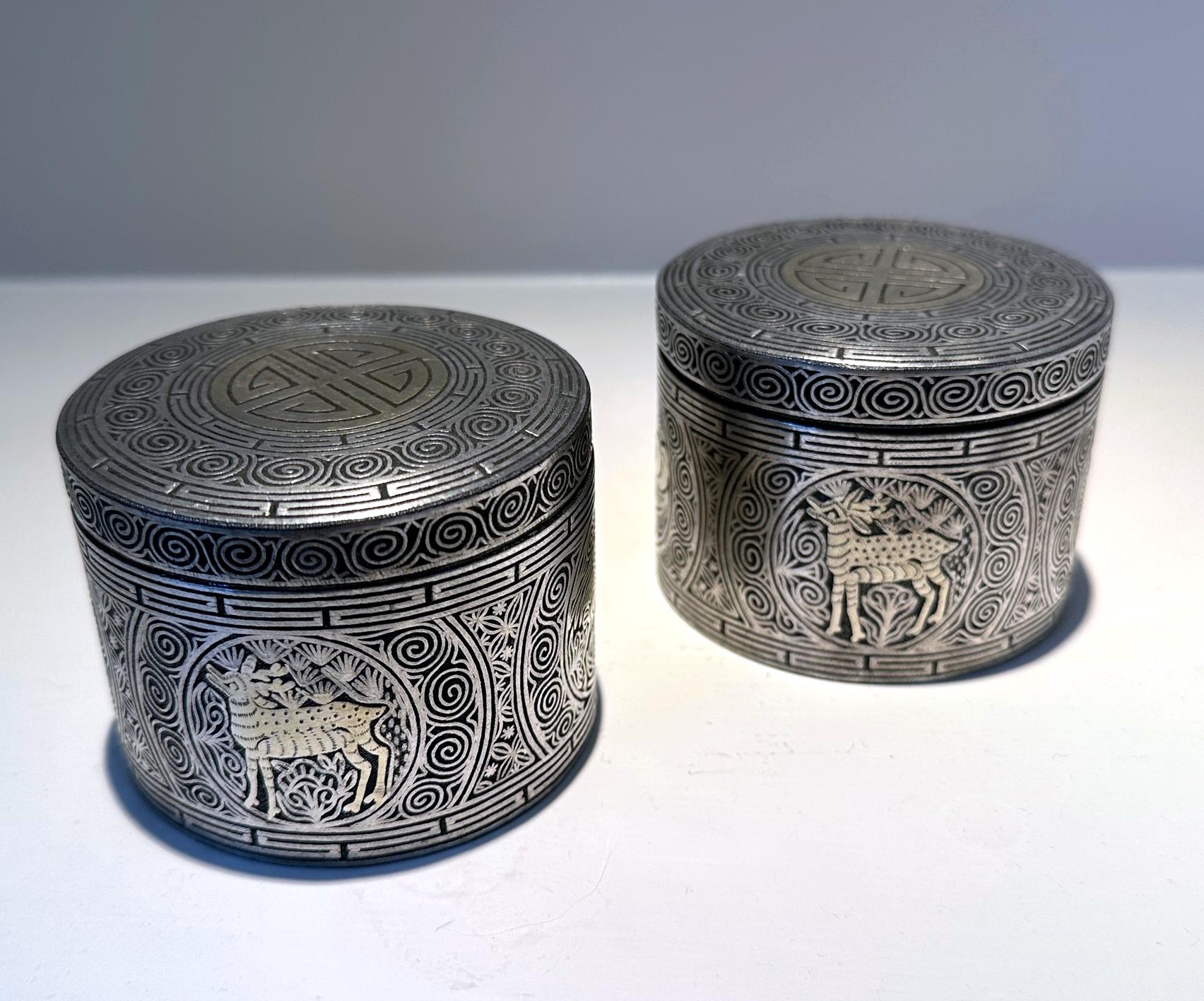 Pair Korean Iron Box with Silver Inlays Joseon Dynasty For Sale 11