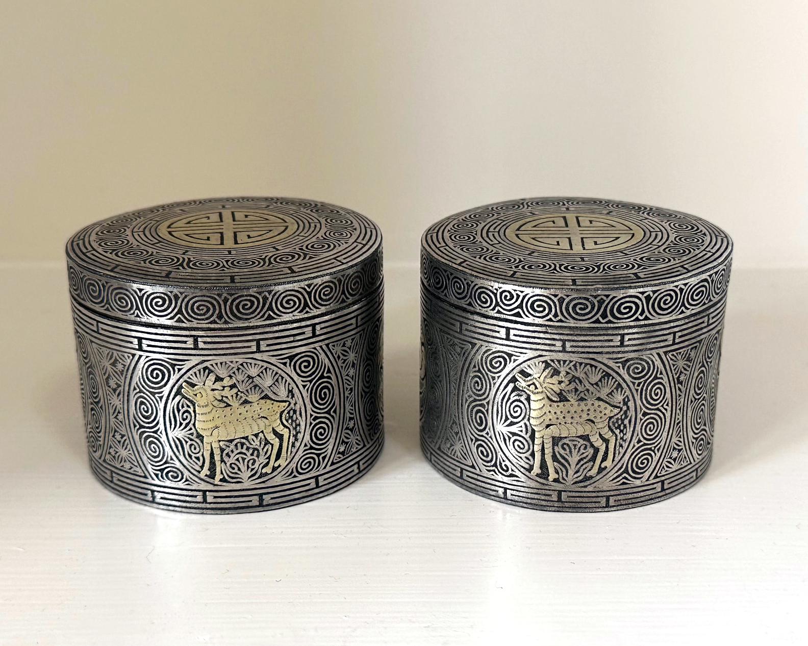 Other Pair Korean Iron Box with Silver Inlays Joseon Dynasty For Sale