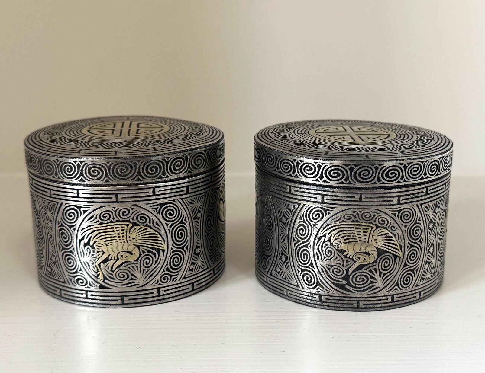 Pair Korean Iron Box with Silver Inlays Joseon Dynasty In Good Condition For Sale In Atlanta, GA